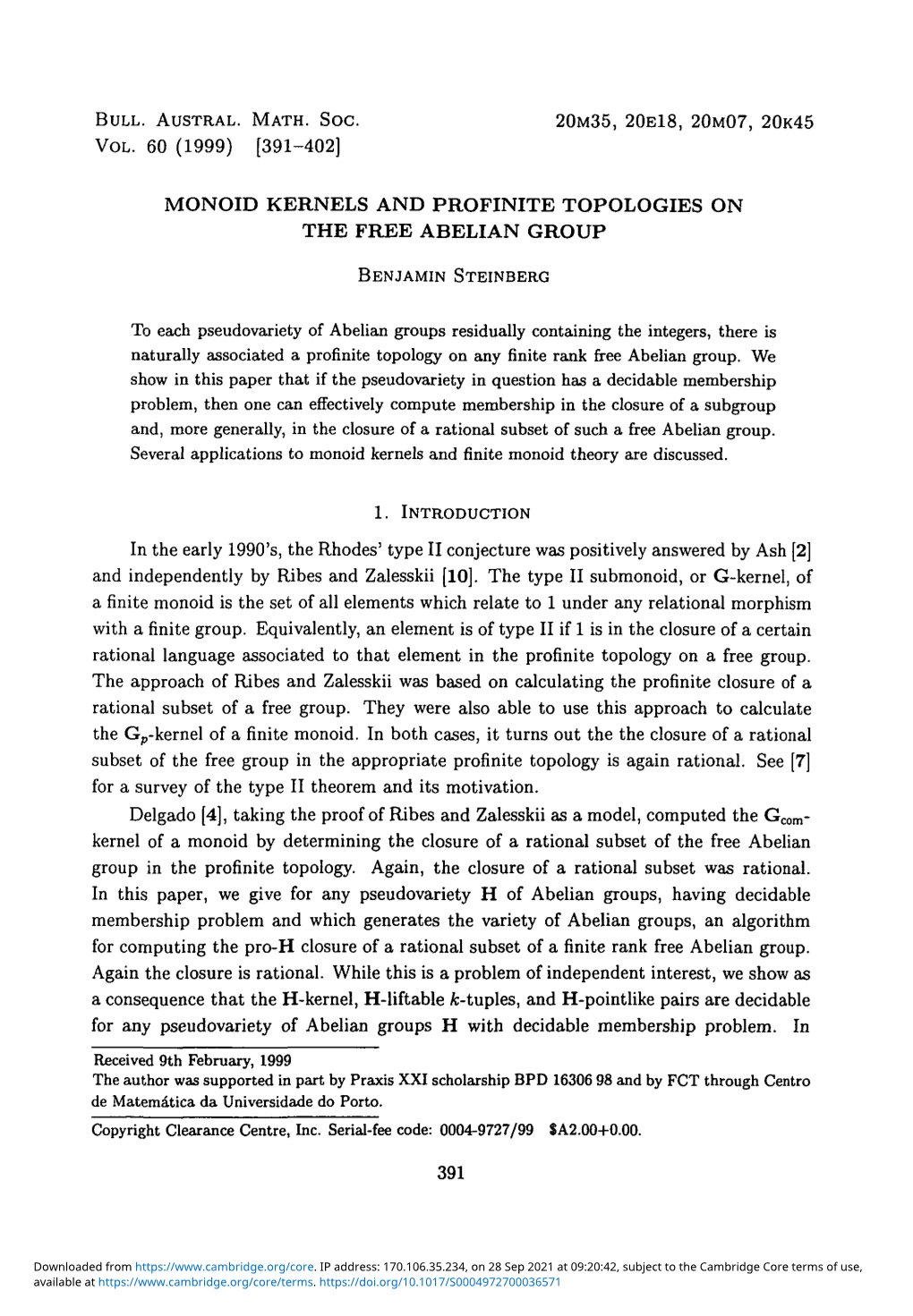 Monoid Kernels and Profinite Topologies on the Free Abelian Group