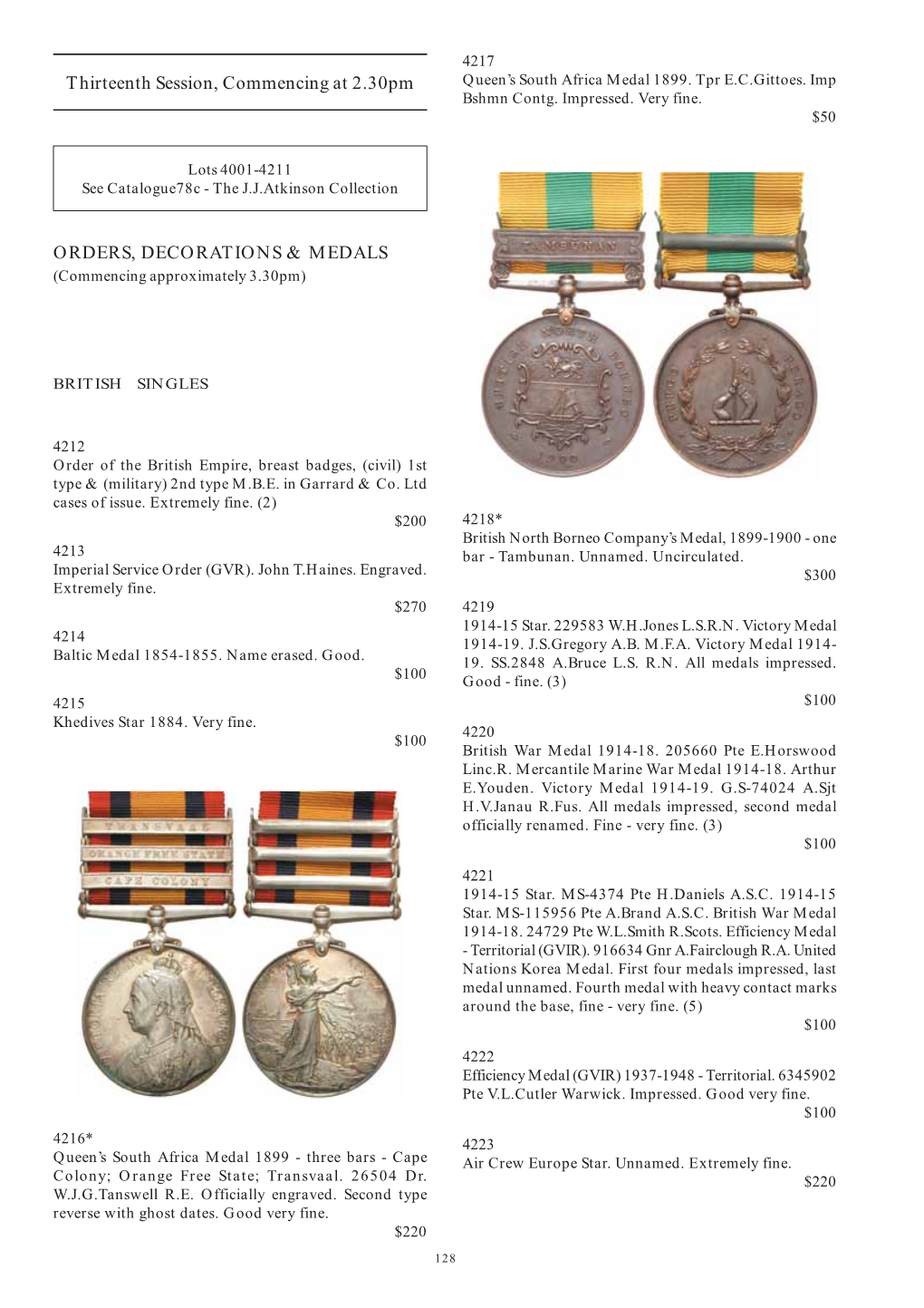 Thirteenth Session, Commencing at 2.30Pm ORDERS, DECORATIONS & MEDALS