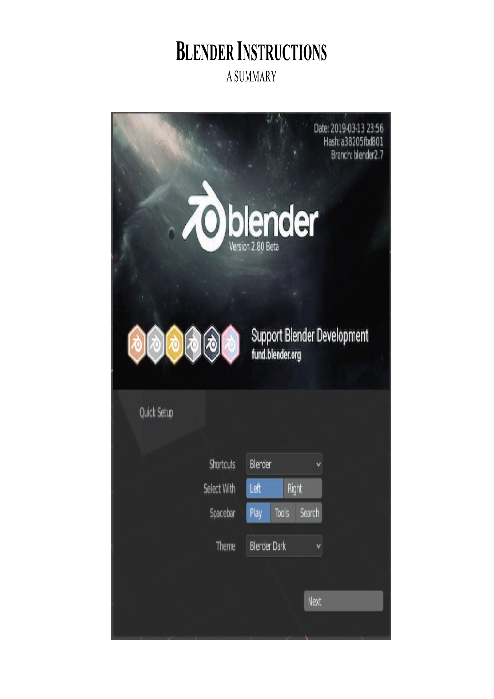 Blender Instructions a Summary