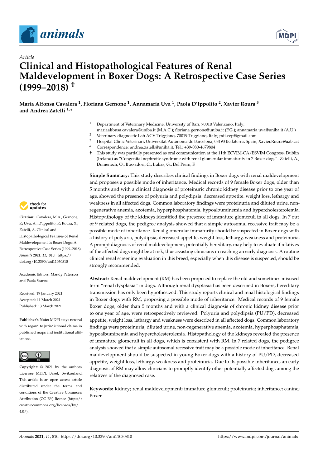 Clinical and Histopathological Features of Renal Maldevelopment in Boxer Dogs: a Retrospective Case Series (1999–2018) †