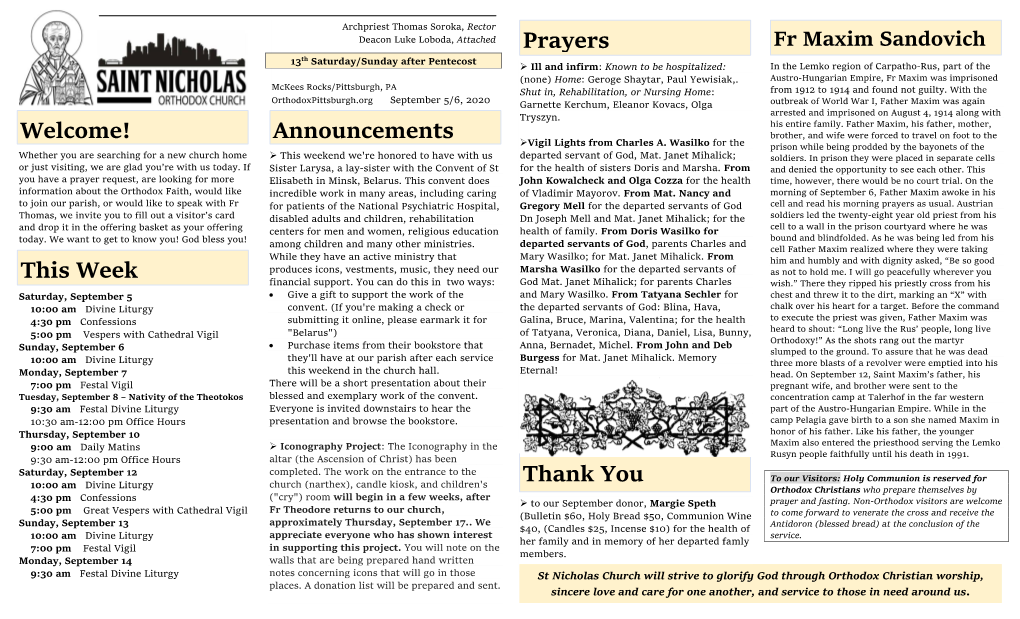 This Week Announcements Prayers Thank