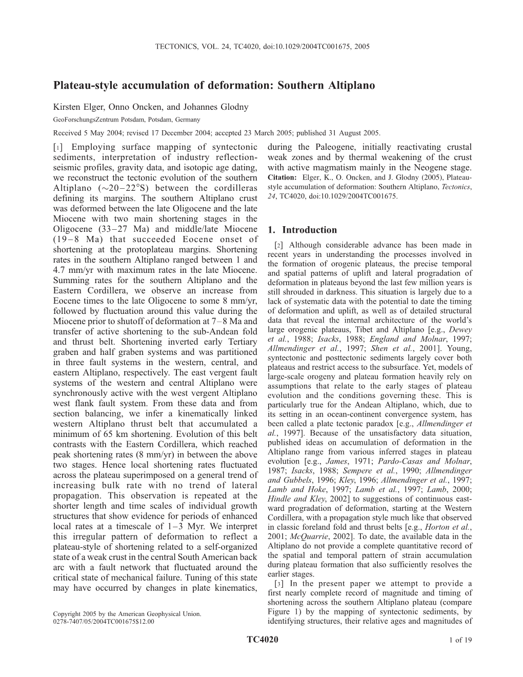 Plateau-Style Accumulation of Deformation: Southern Altiplano