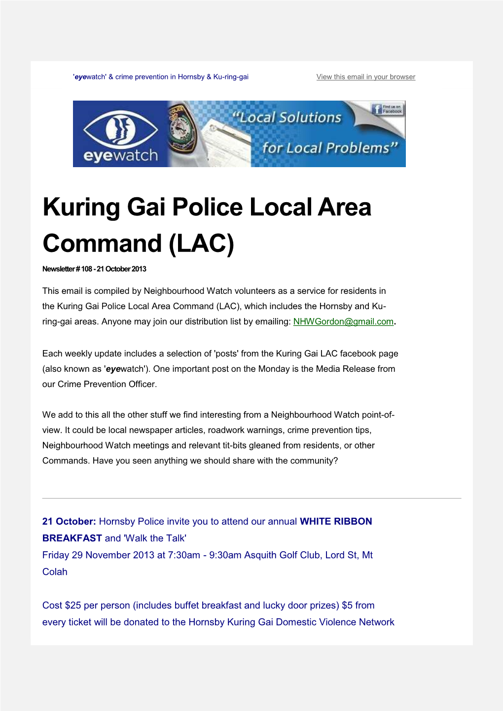Eyewatch & Crime Prevention in Kuring Gai