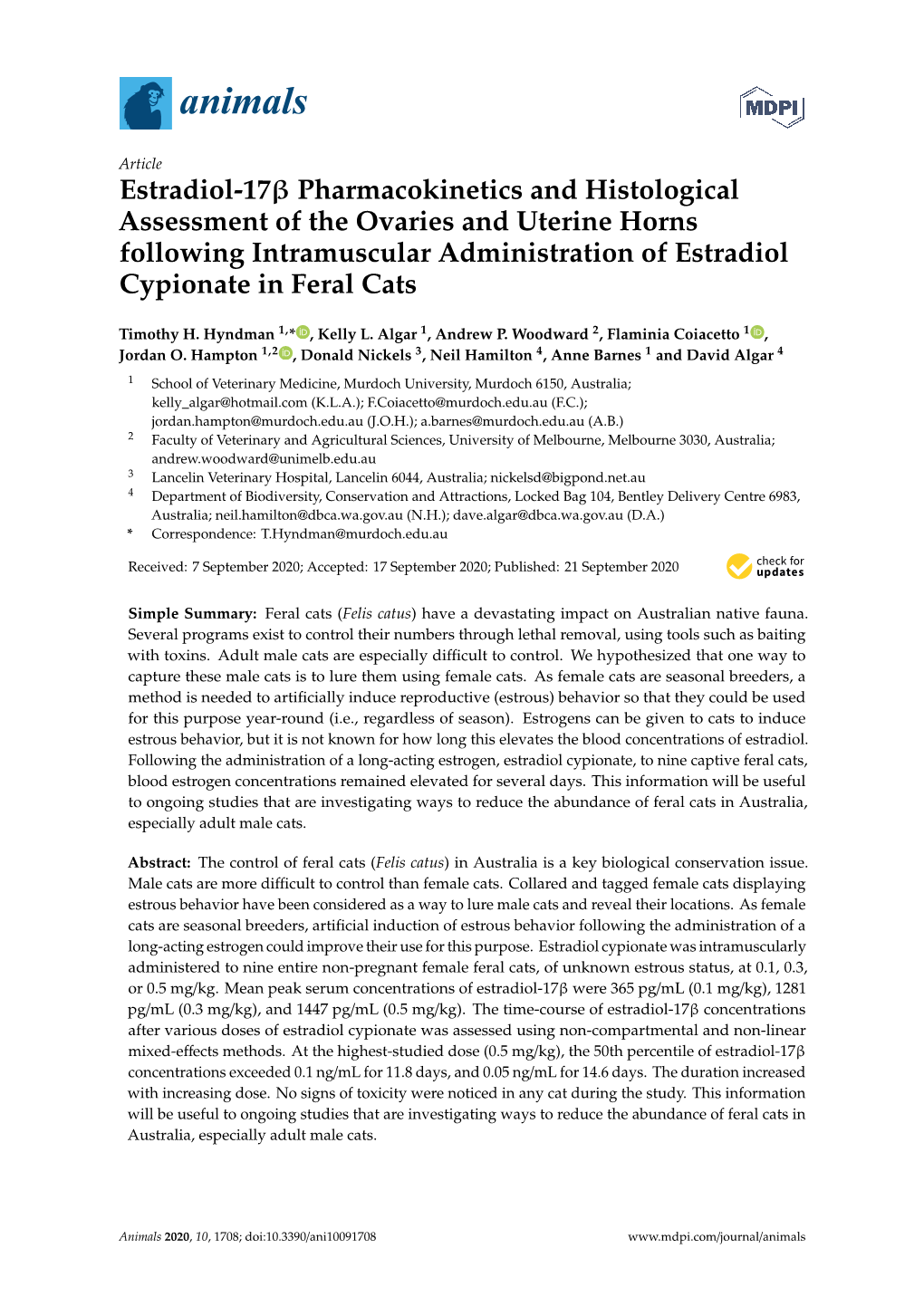 Estradiol-17Β Pharmacokinetics and Histological Assessment Of