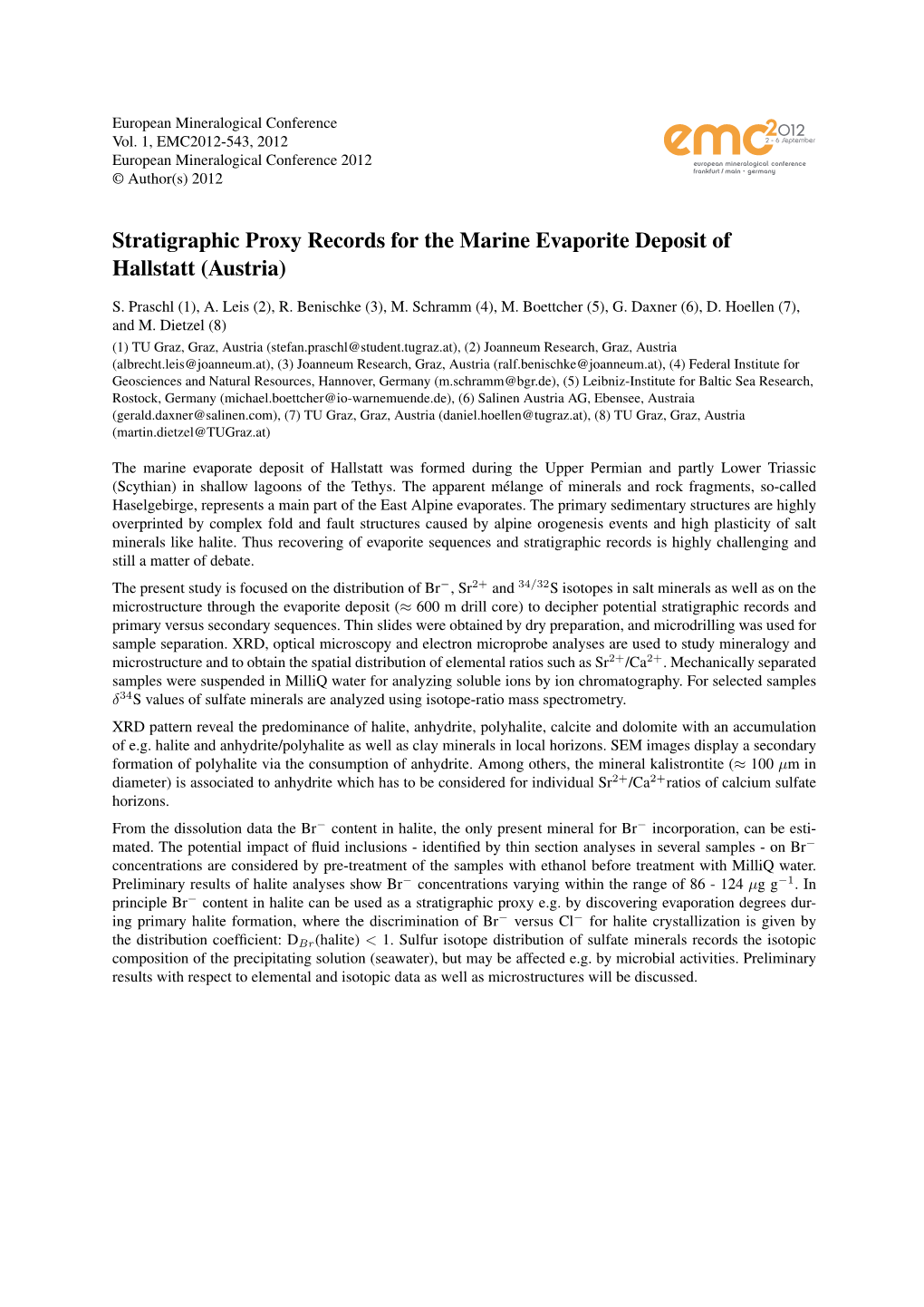 Stratigraphic Proxy Records for the Marine Evaporite Deposit of Hallstatt (Austria)