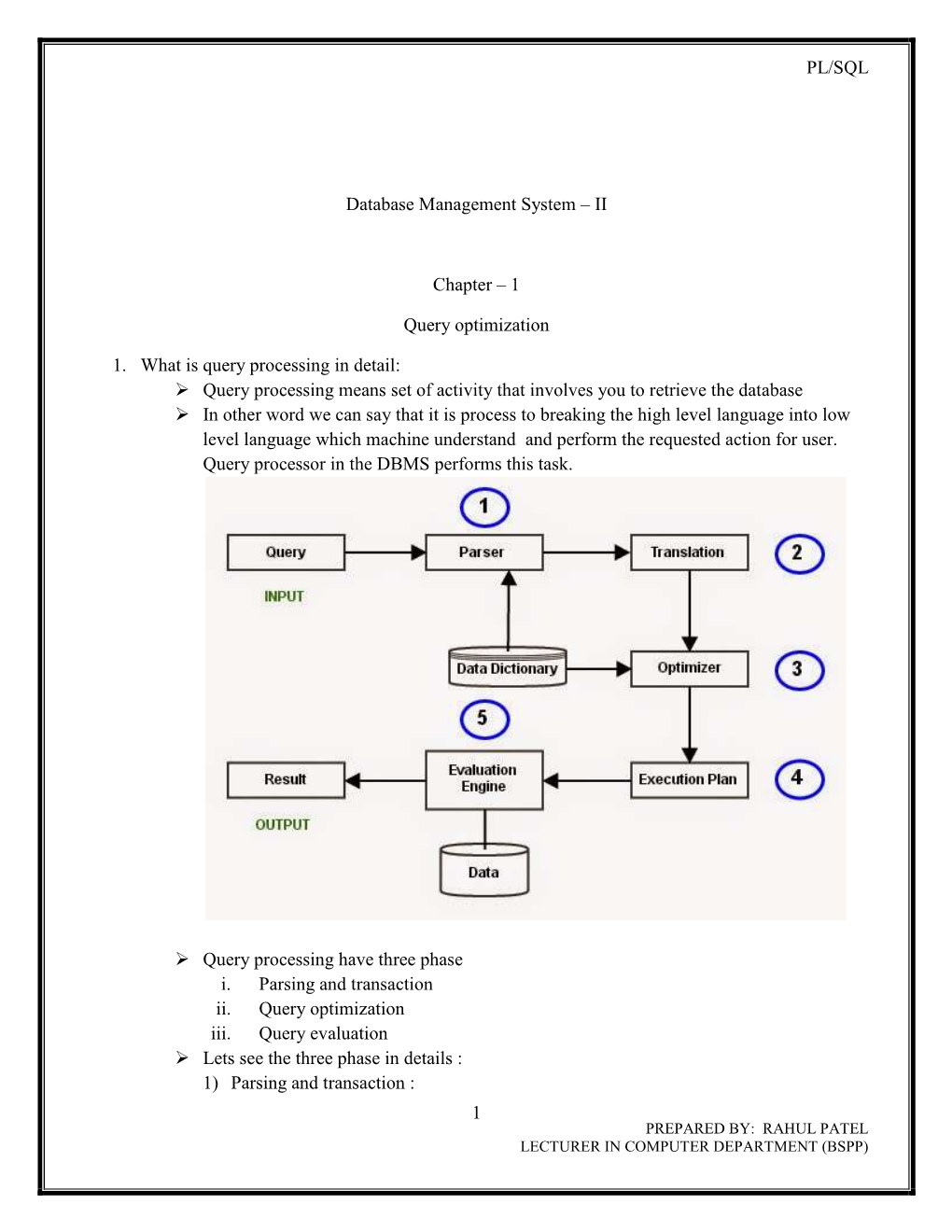 PL/SQL 1 Database Management System