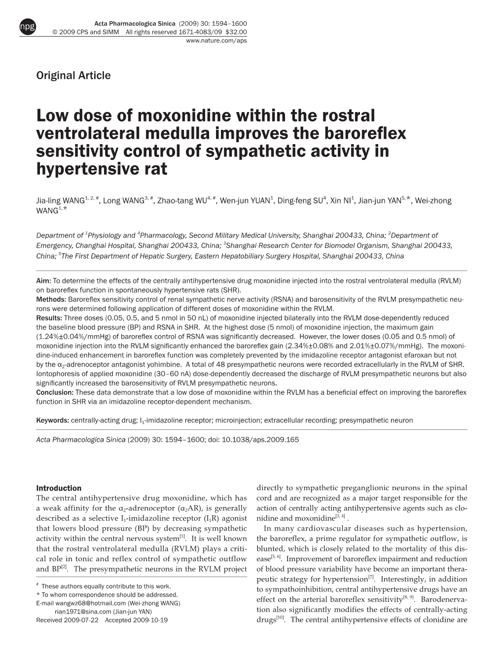 Low Dose of Moxonidine Within the Rostral Ventrolateral Medulla Improves the Baroreflex Sensitivity Control of Sympathetic Activity in Hypertensive Rat