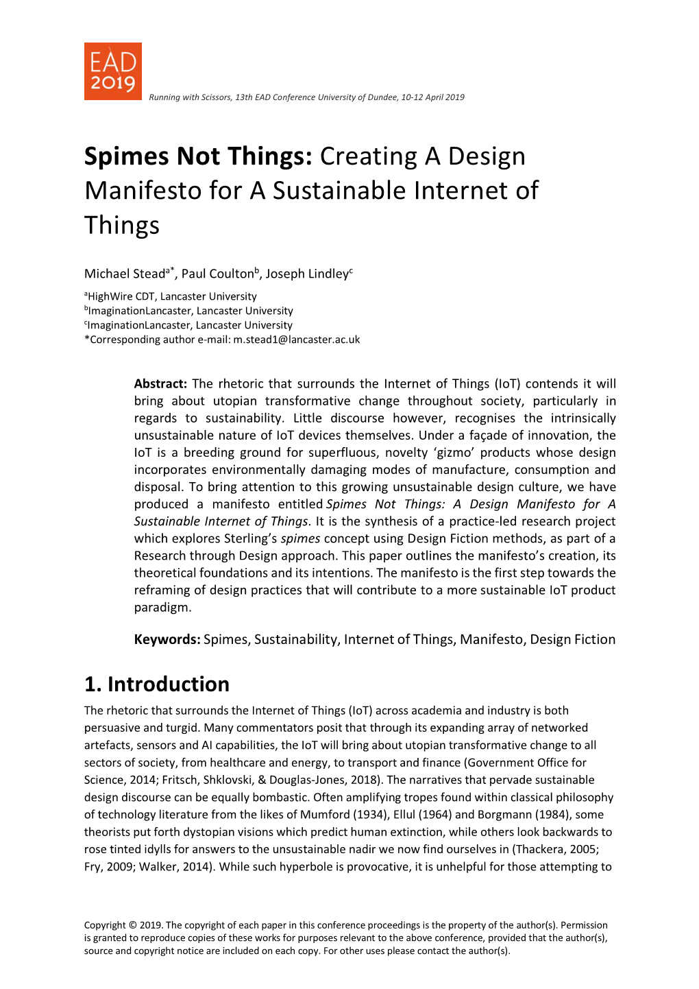 Spimes Not Things: Creating a Design Manifesto for a Sustainable Internet of Things
