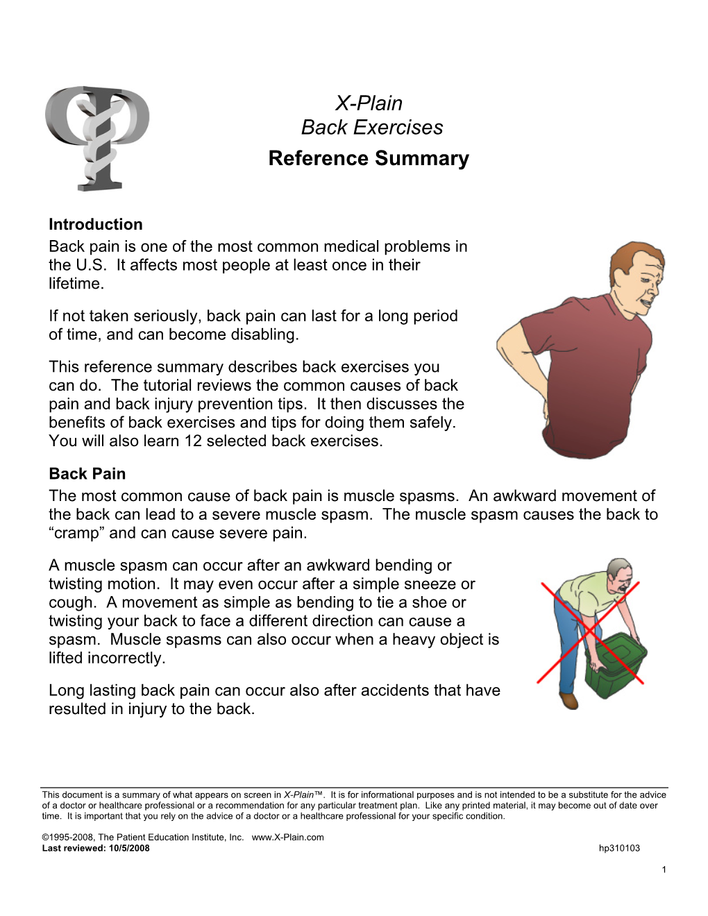 X-Plain Back Exercises Reference Summary