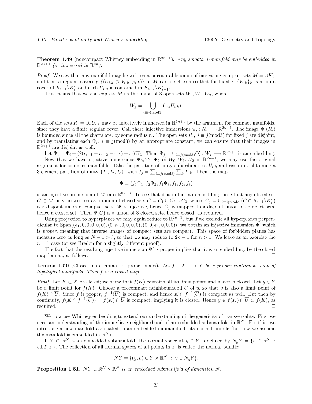 1.10 Partitions of Unity and Whitney Embedding 1300Y Geometry and Topology