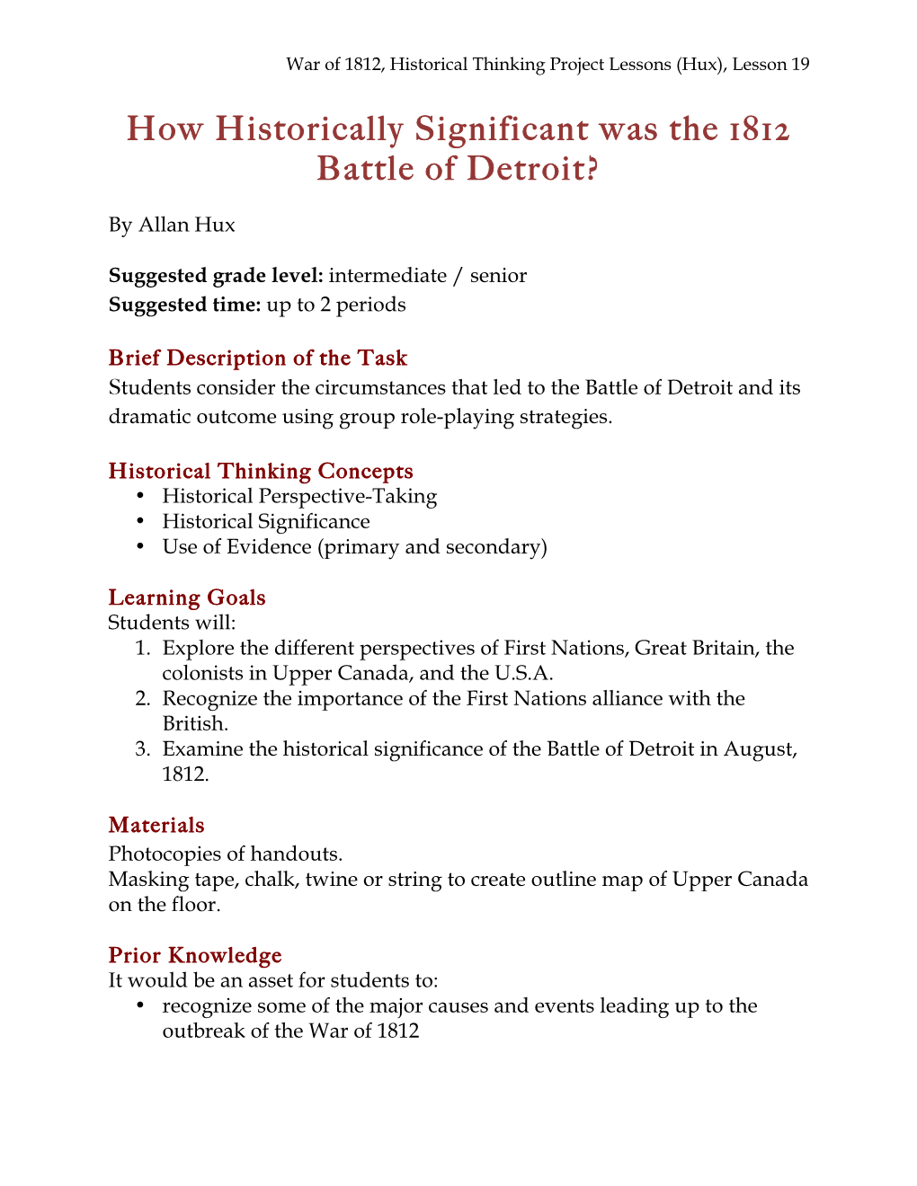 Significance of the Battle of Detroit in August, 1812
