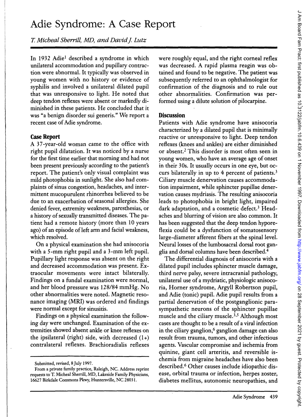 Adie Syndrome: a Case Report