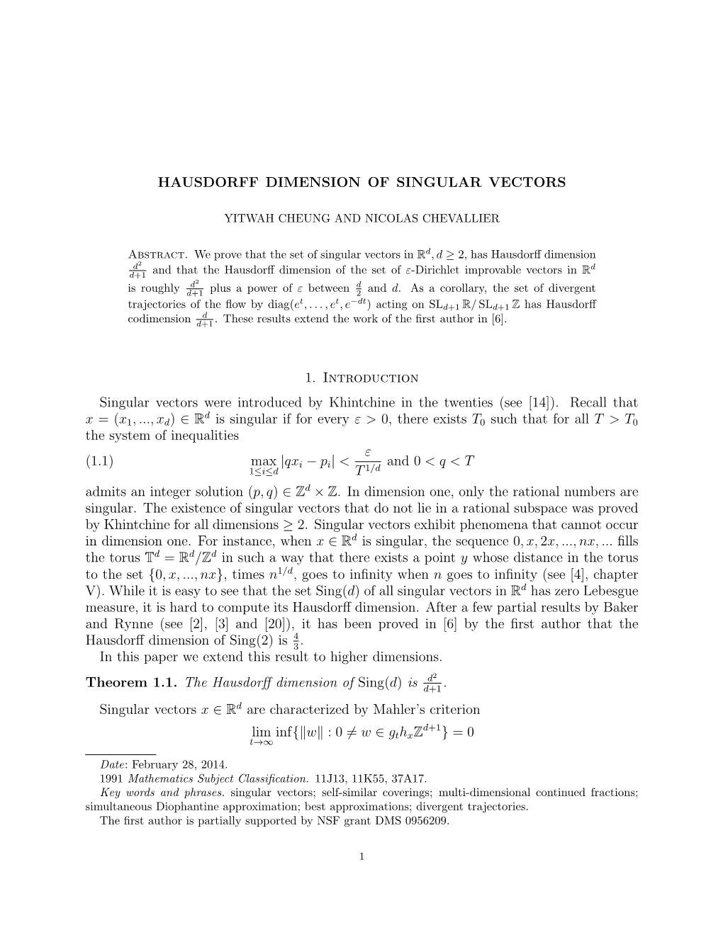 Hausdorff Dimension of Singular Vectors