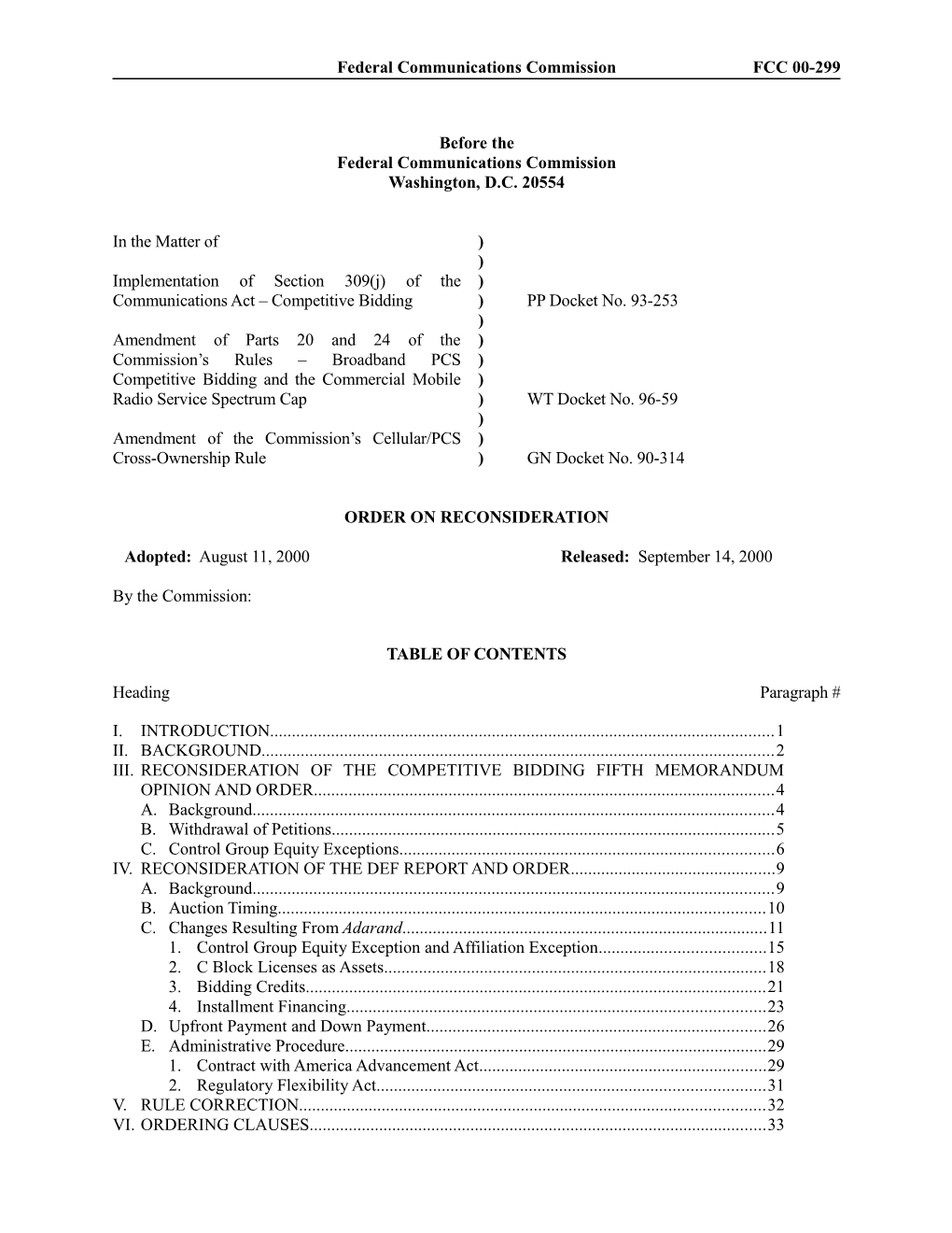 Federal Communications Commission FCC 00-299