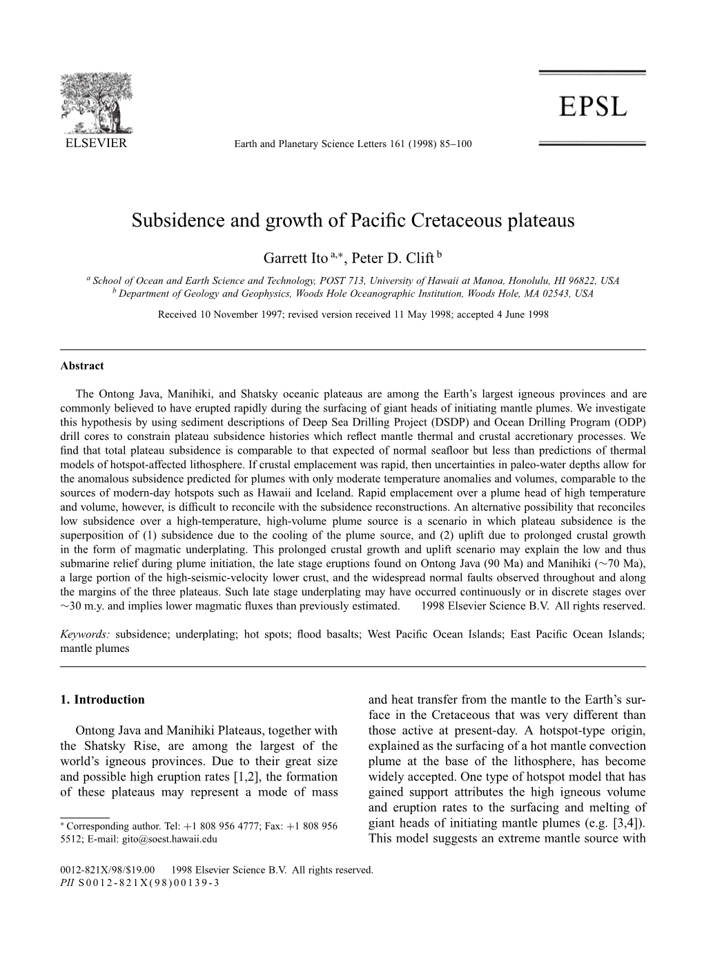 Subsidence and Growth of Pacific Cretaceous Plateaus