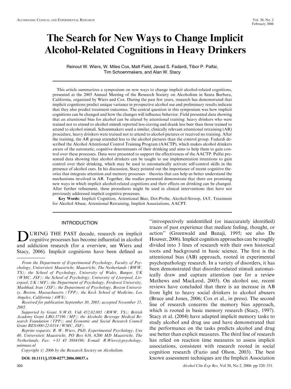 The Search for New Ways to Change Implicit Alcohol-Related Cognitions in Heavy Drinkers