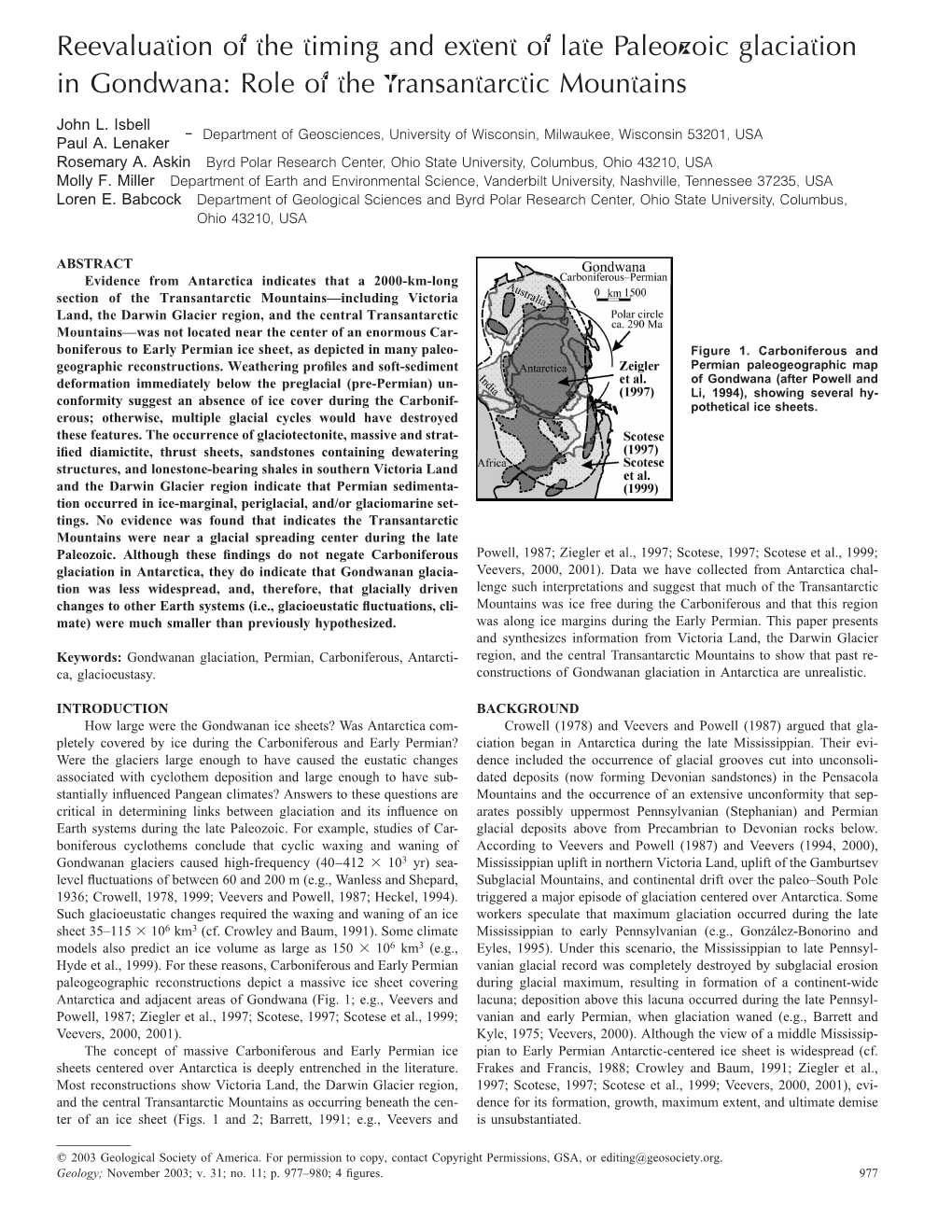 Reevaluation of the Timing and Extent of Late Paleozoic Glaciation in Gondwana: Role of the Transantarctic Mountains