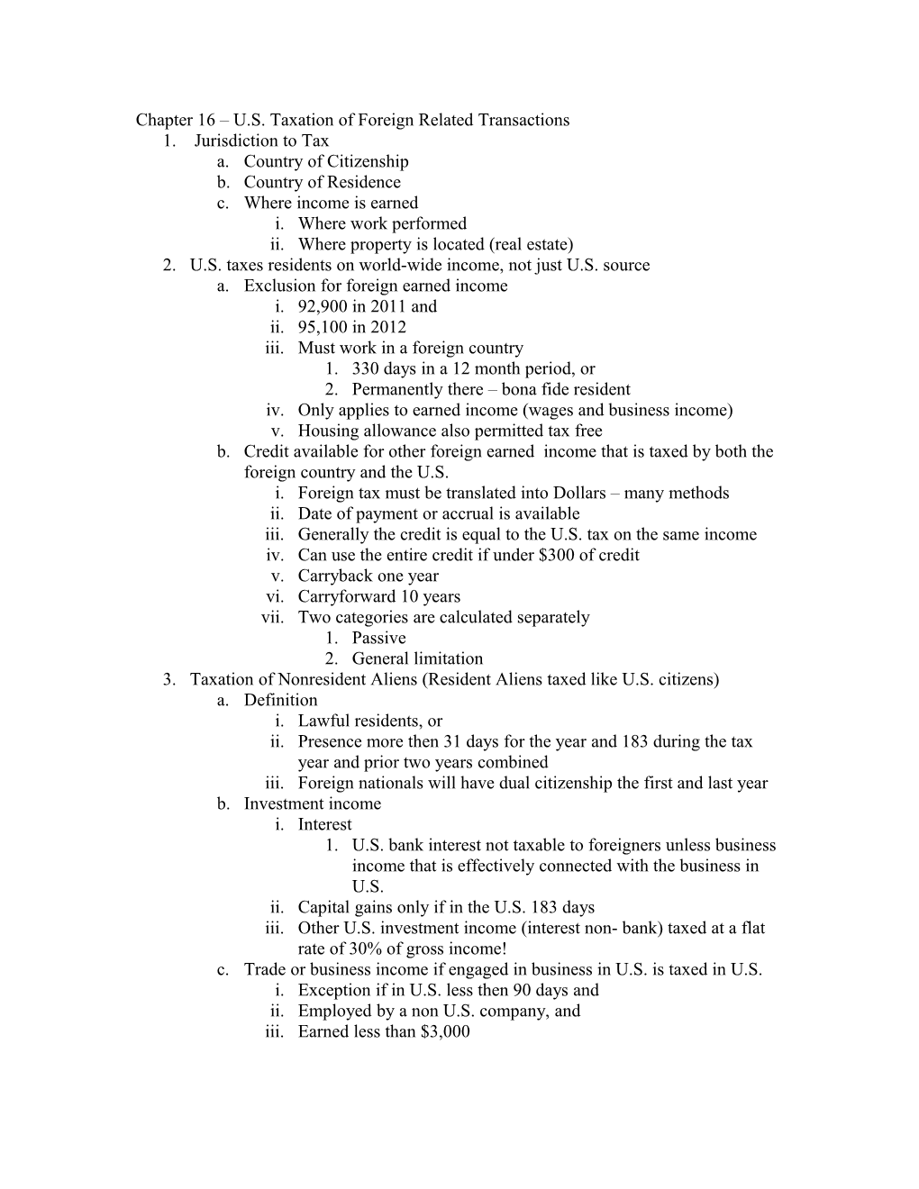 Chapter 16 U.S. Taxation of Foreign Related Transactions