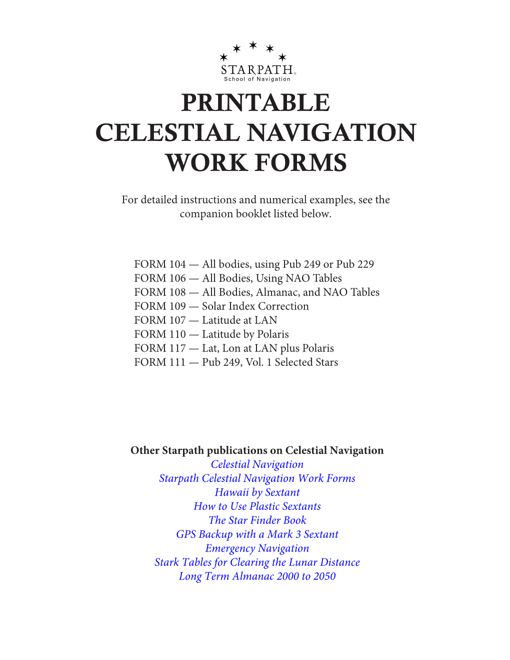 Printable Celestial Navigation Work Forms