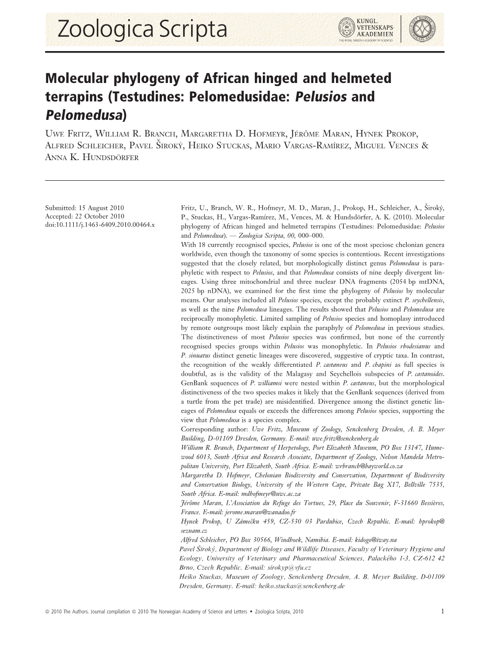 Testudines: Pelomedusidae: Pelusios and Pelomedusa)