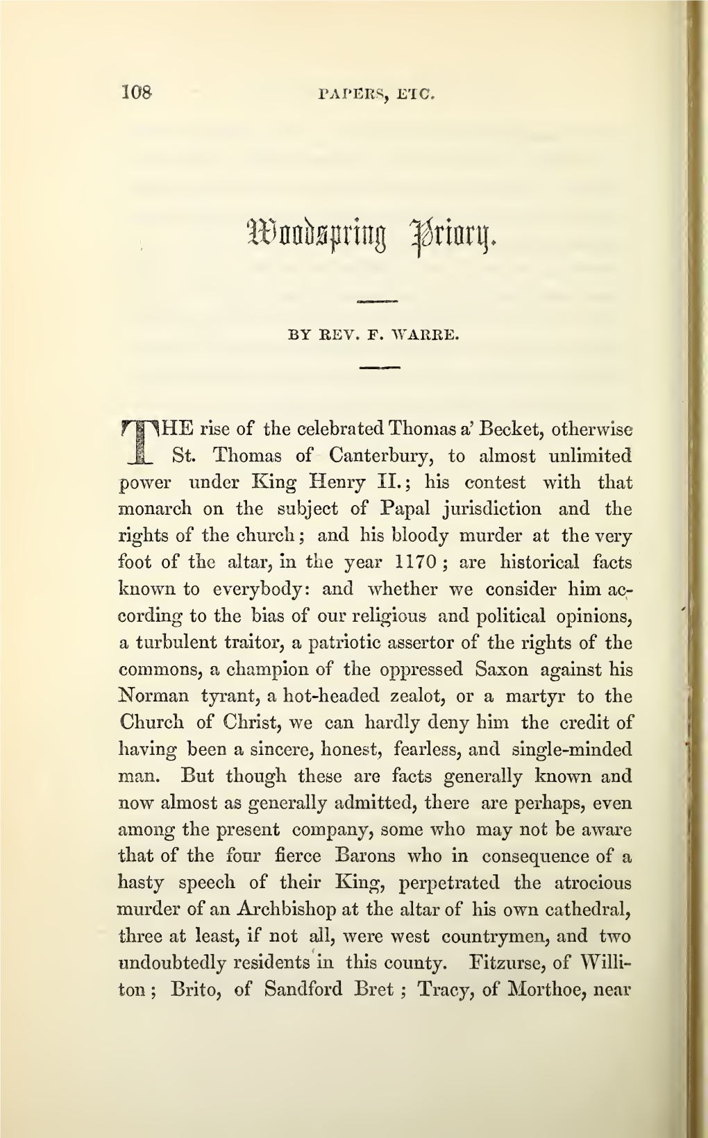 Warre, F, Woodspring Priory, Part II, Vol 4