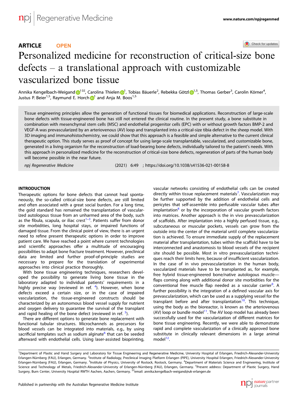 Personalized Medicine for Reconstruction of Critical-Size Bone