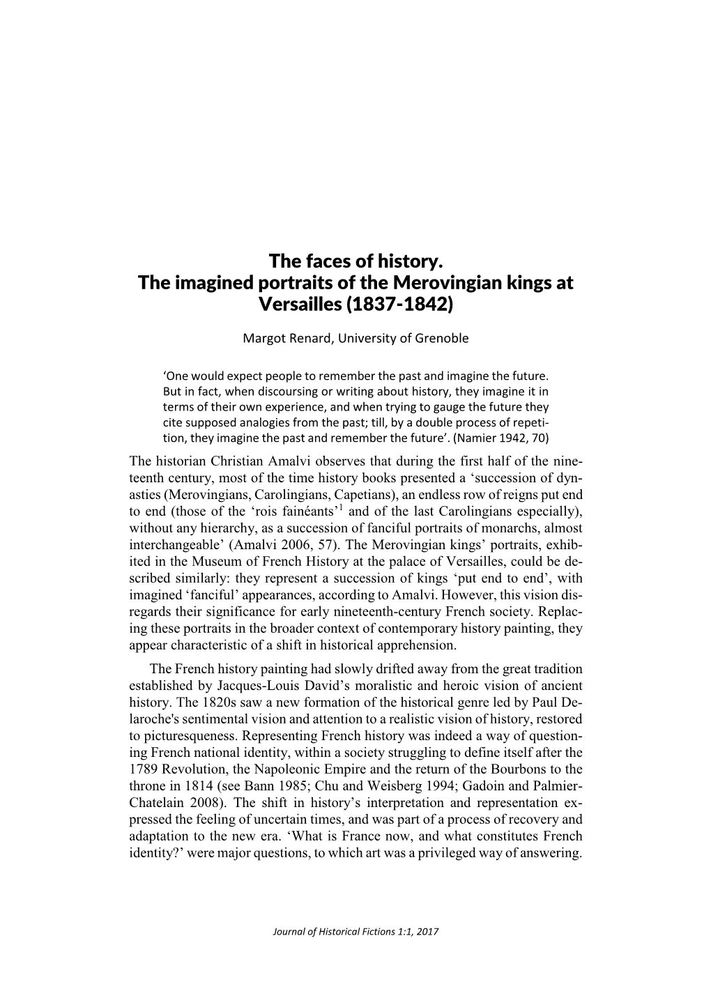 The Faces of History. the Imagined Portraits of the Merovingian Kings at Versailles (1837-1842)