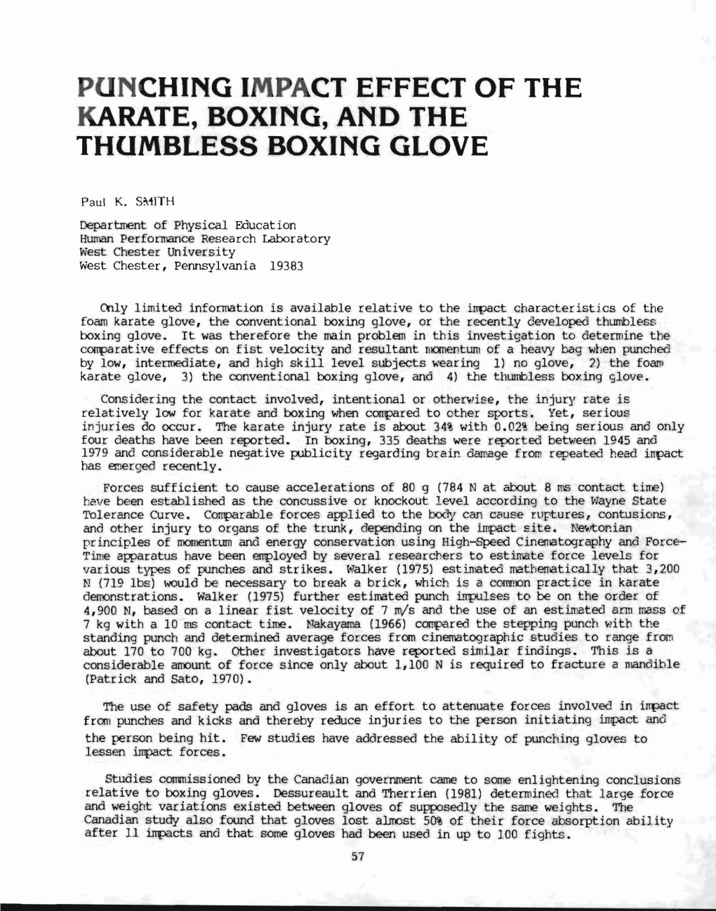 Punching Impact Effect of the Karate, Boxing, and the Thumbless Boxing Glove