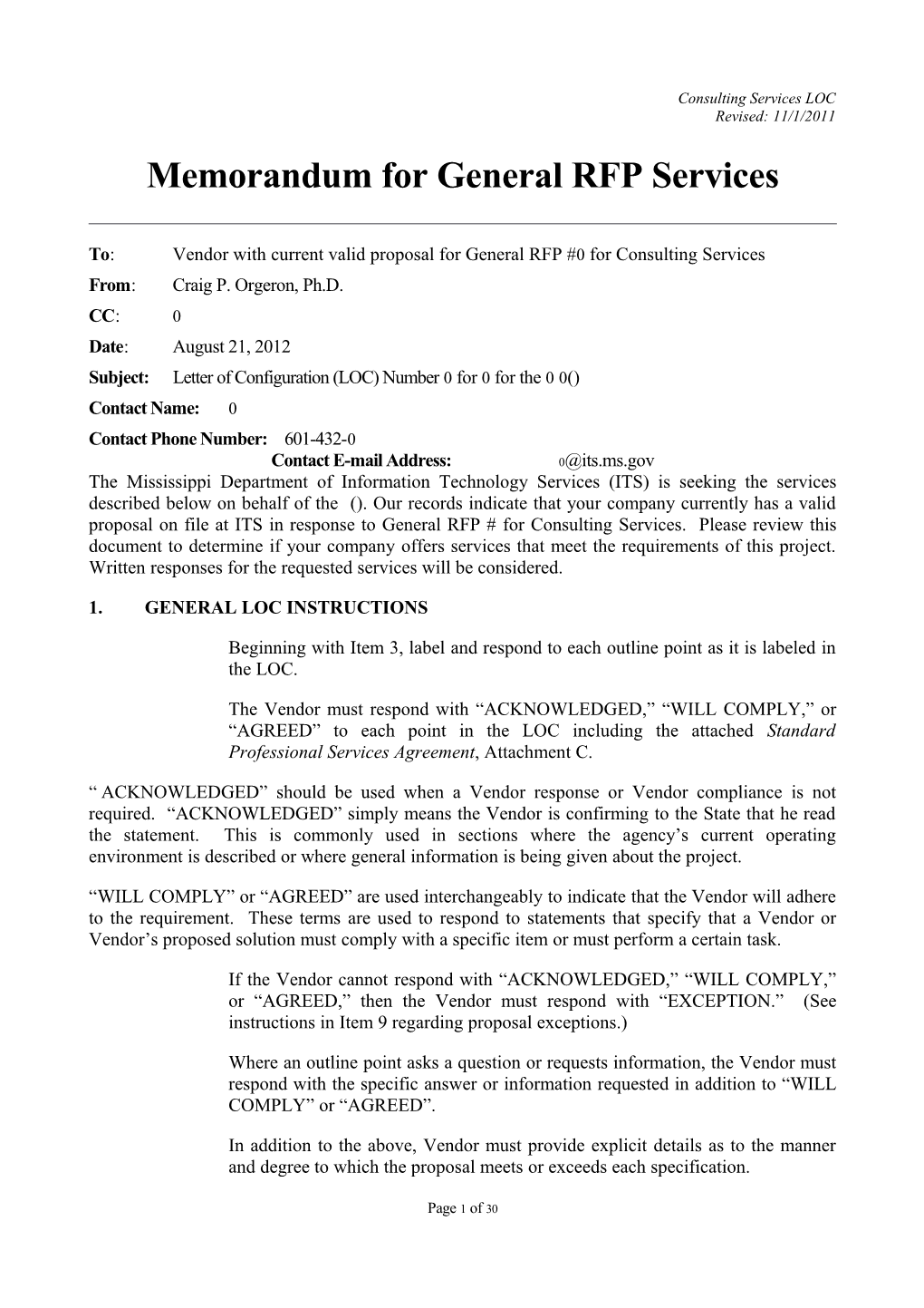 Memorandum for General RFP Configuration s10