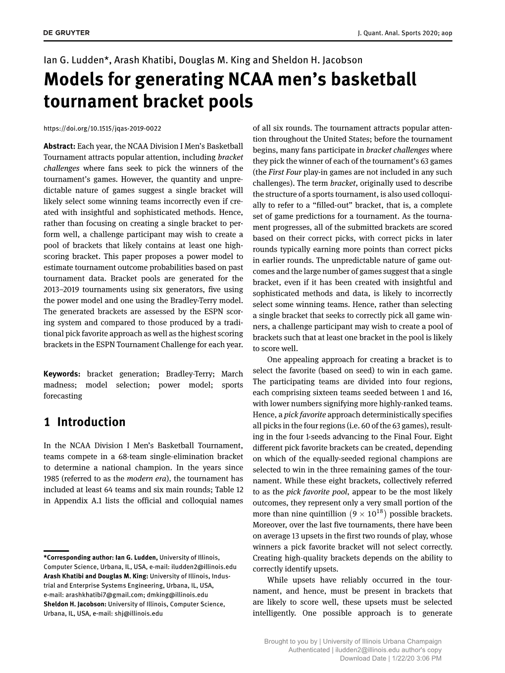 Models for Generating NCAA Men's Basketball Tournament Bracket Pools