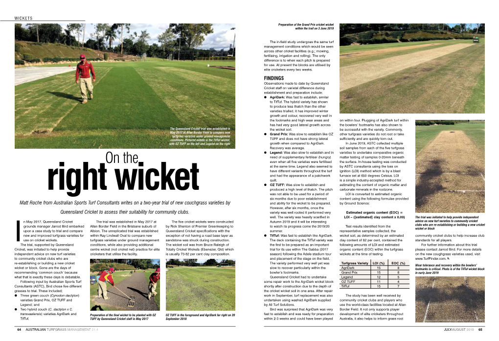 On the Right Wicket. Australian Turfgrass Management Journal 20