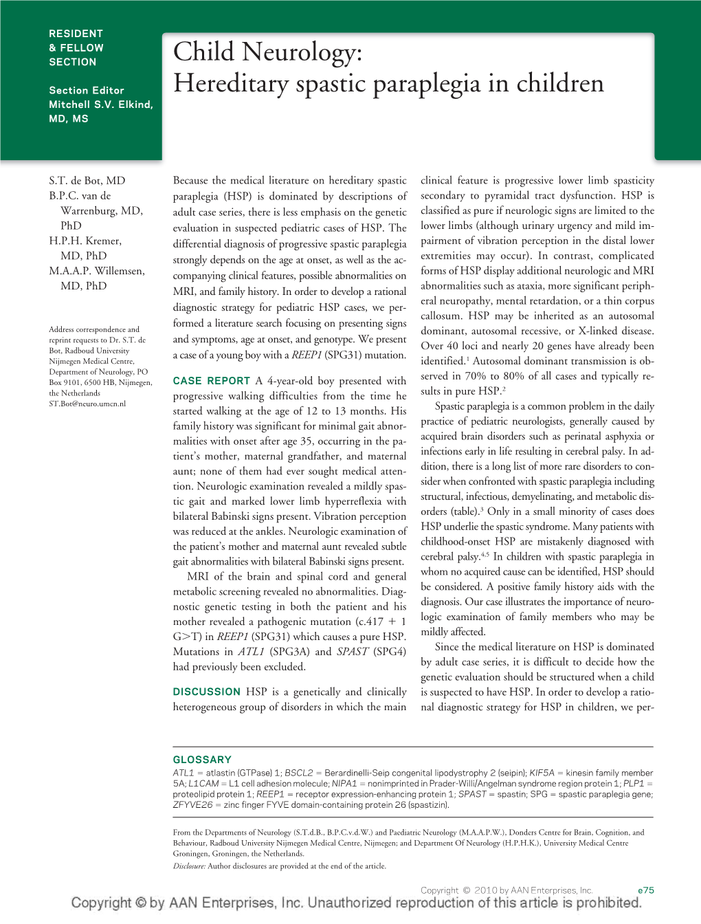 Child Neurology: Hereditary Spastic Paraplegia in Children S.T