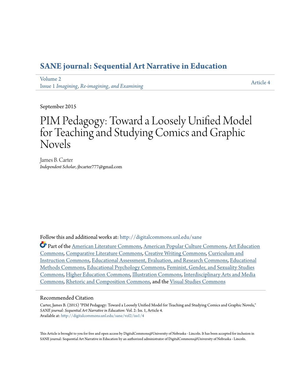 PIM Pedagogy: Toward a Loosely Unified Model for Teaching and Studying Comics and Graphic Novels