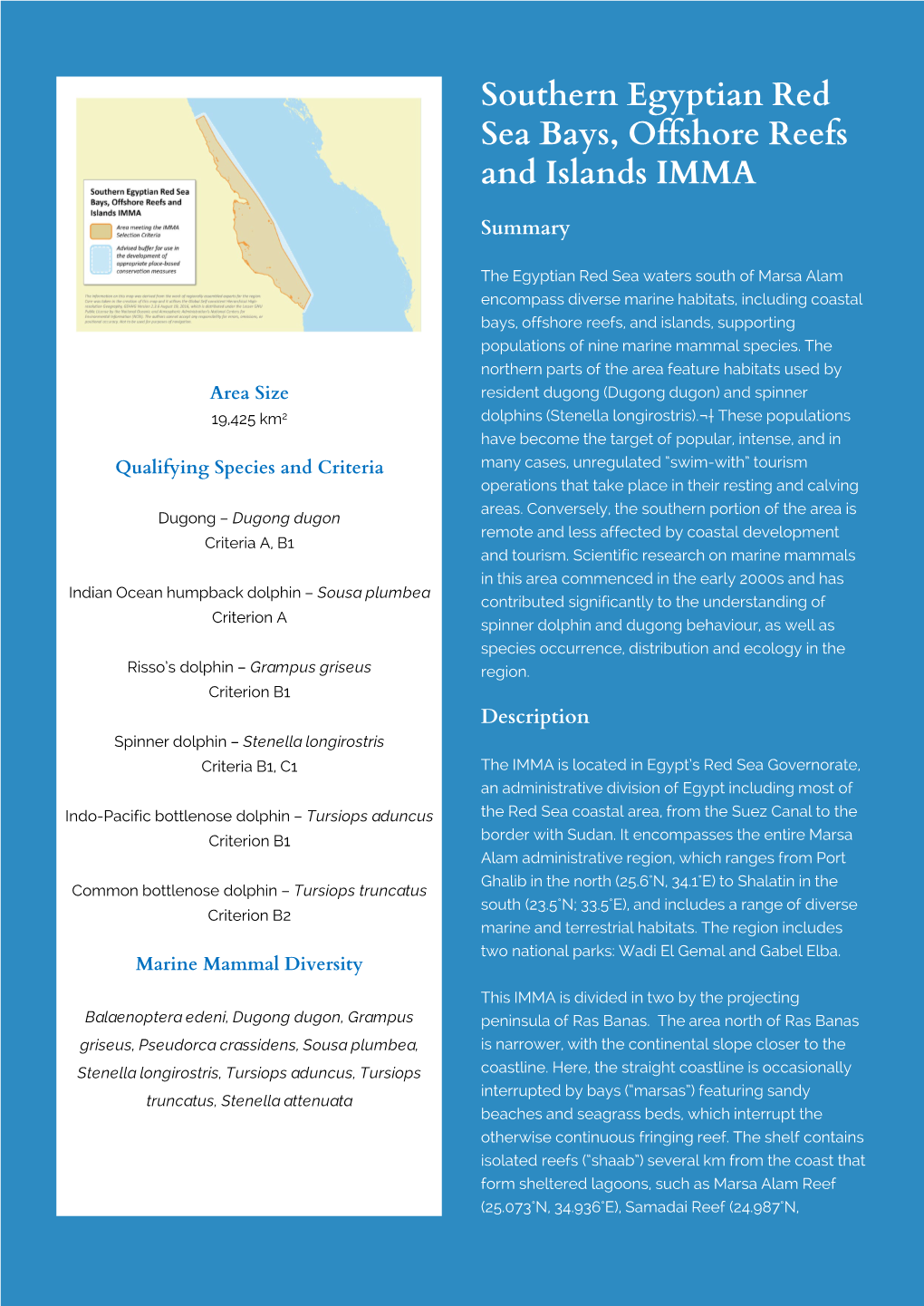 Southern Egyptian Red Sea Bays, Offshore Reefs and Islands IMMA