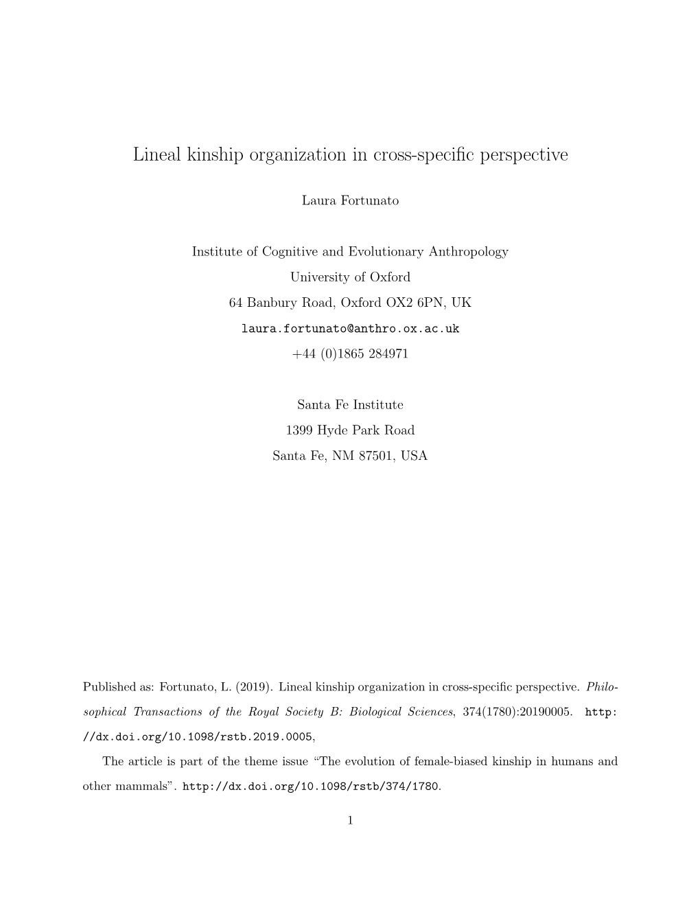 Lineal Kinship Organization in Cross-Specific Perspective