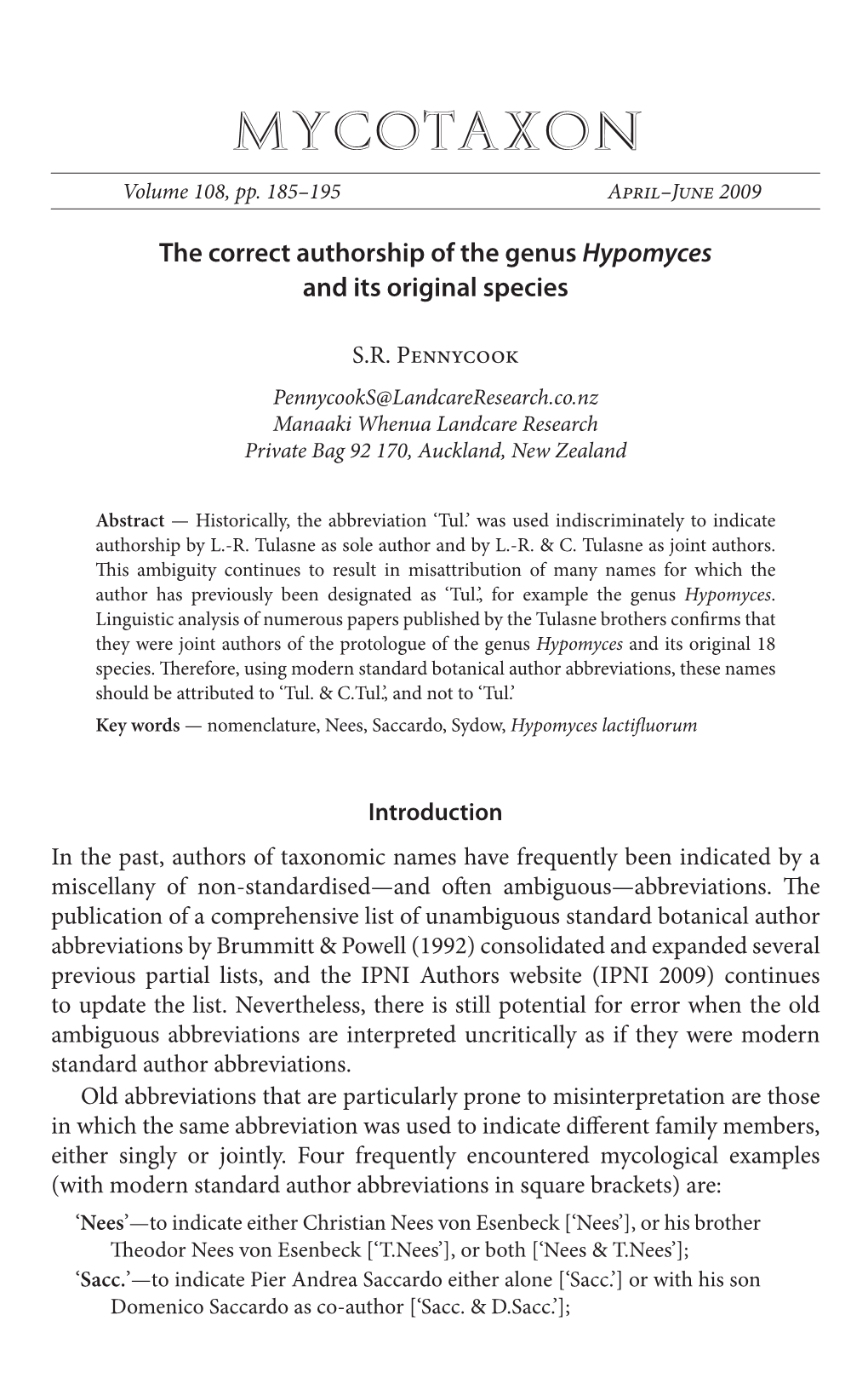 &lt;I&gt;Hypomyces&lt;/I&gt; and Its Original Species