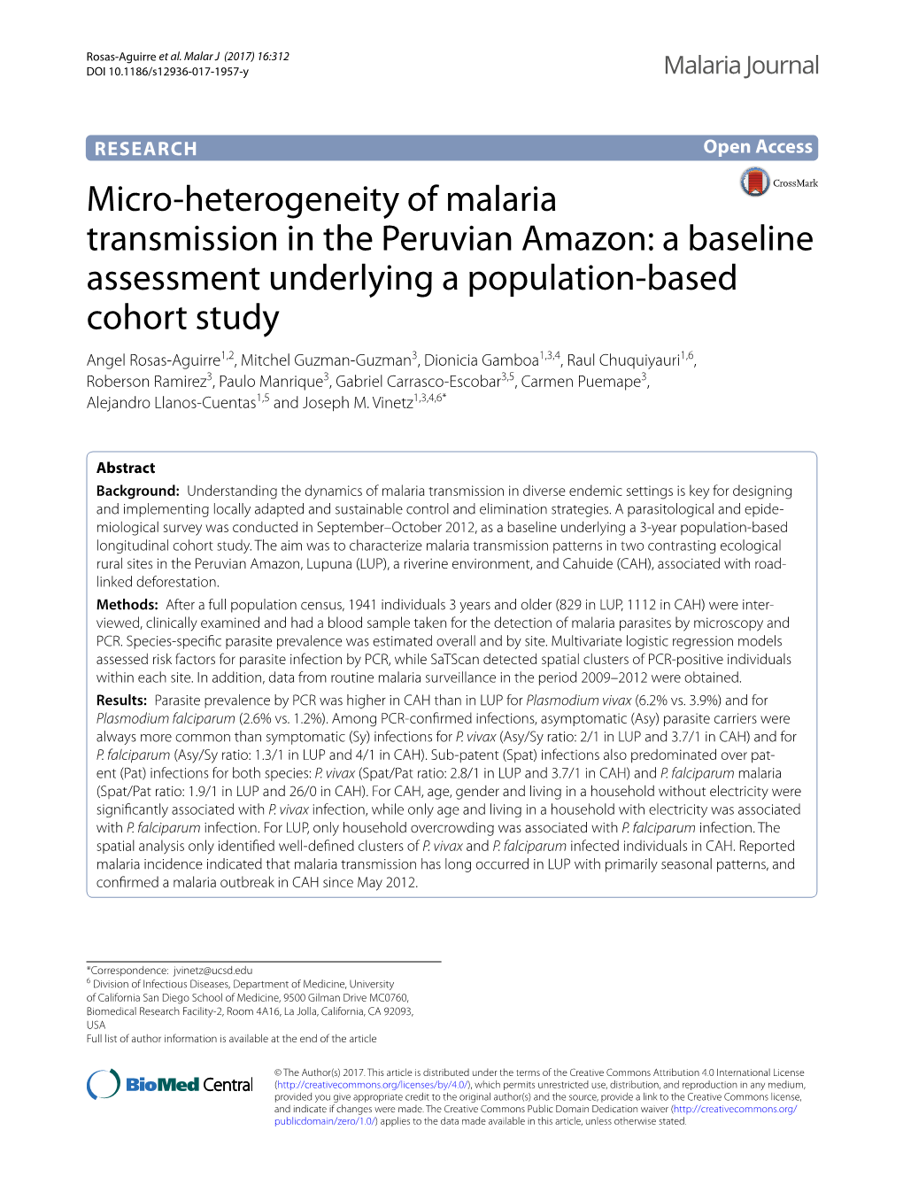 Micro-Heterogeneity of Malaria Transmission in the Peruvian Amazon