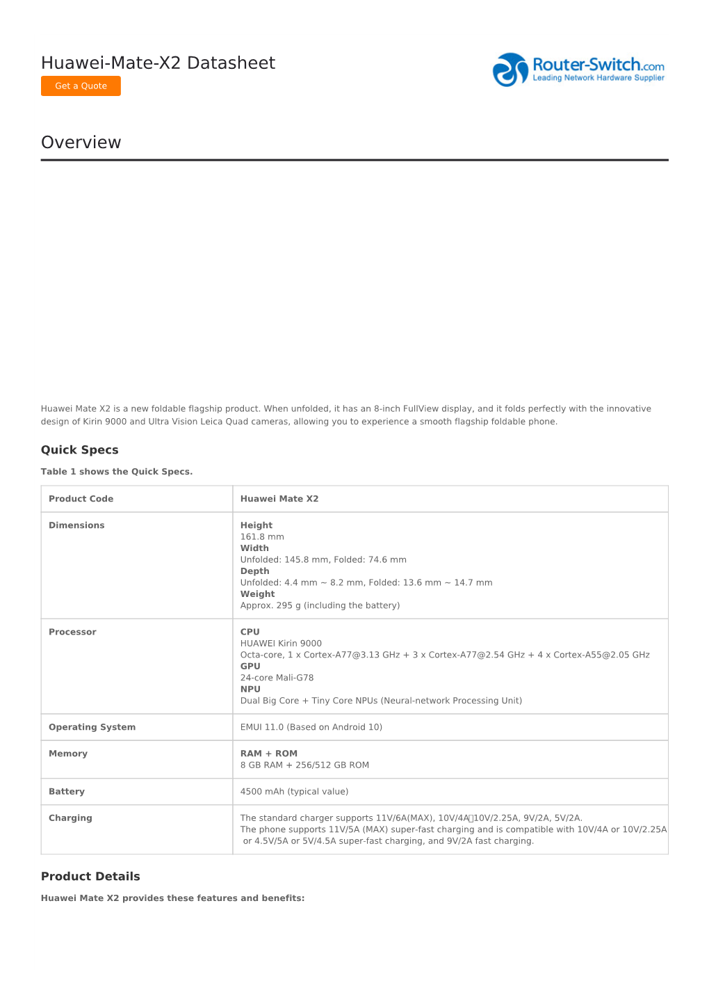 Huawei-Mate-X2 Datasheet Overview