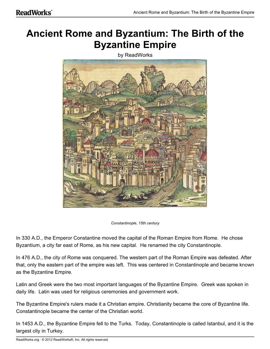 Ancient Rome and Byzantium: the Birth of the Byzantine Empire