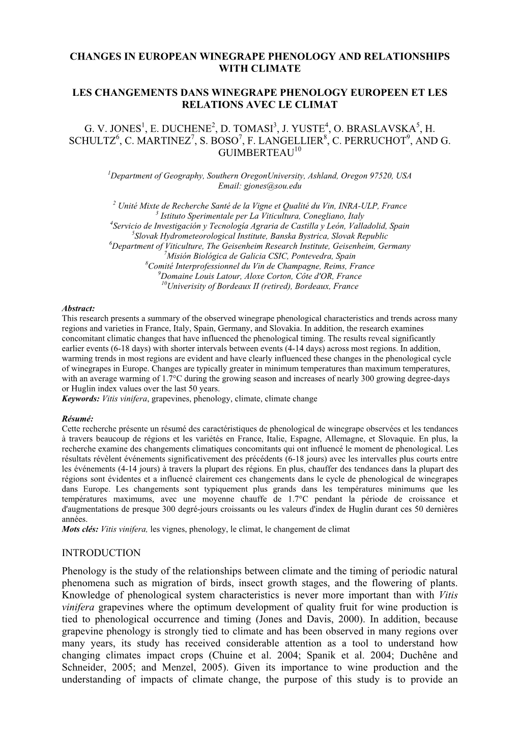 Changes in European Winegrape Phenology and Relationships with Climate