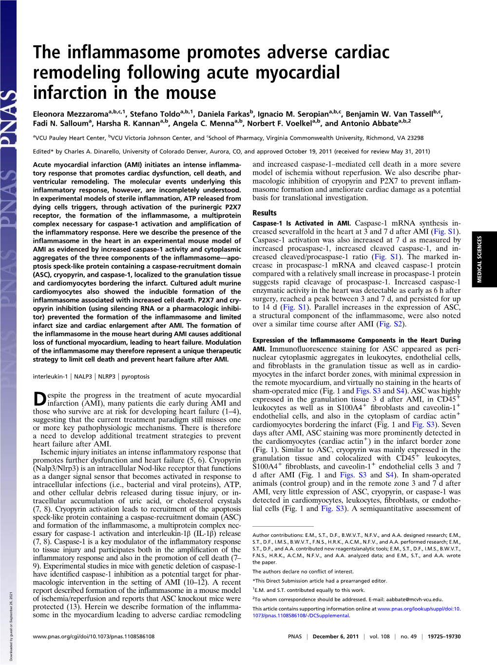 The Inflammasome Promotes Adverse Cardiac Remodeling Following Acute