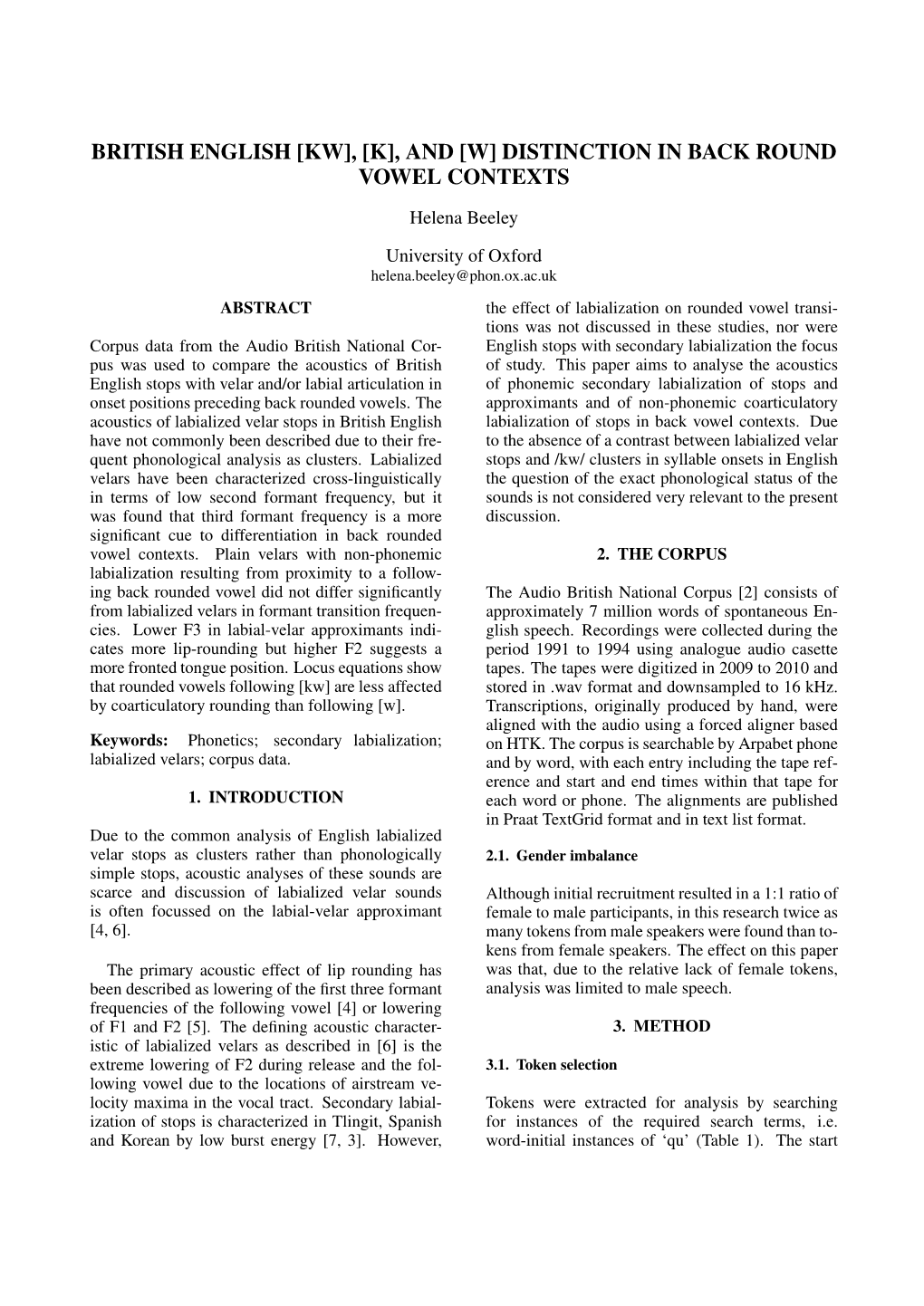 And [W] Distinction in Back Round Vowel Contexts