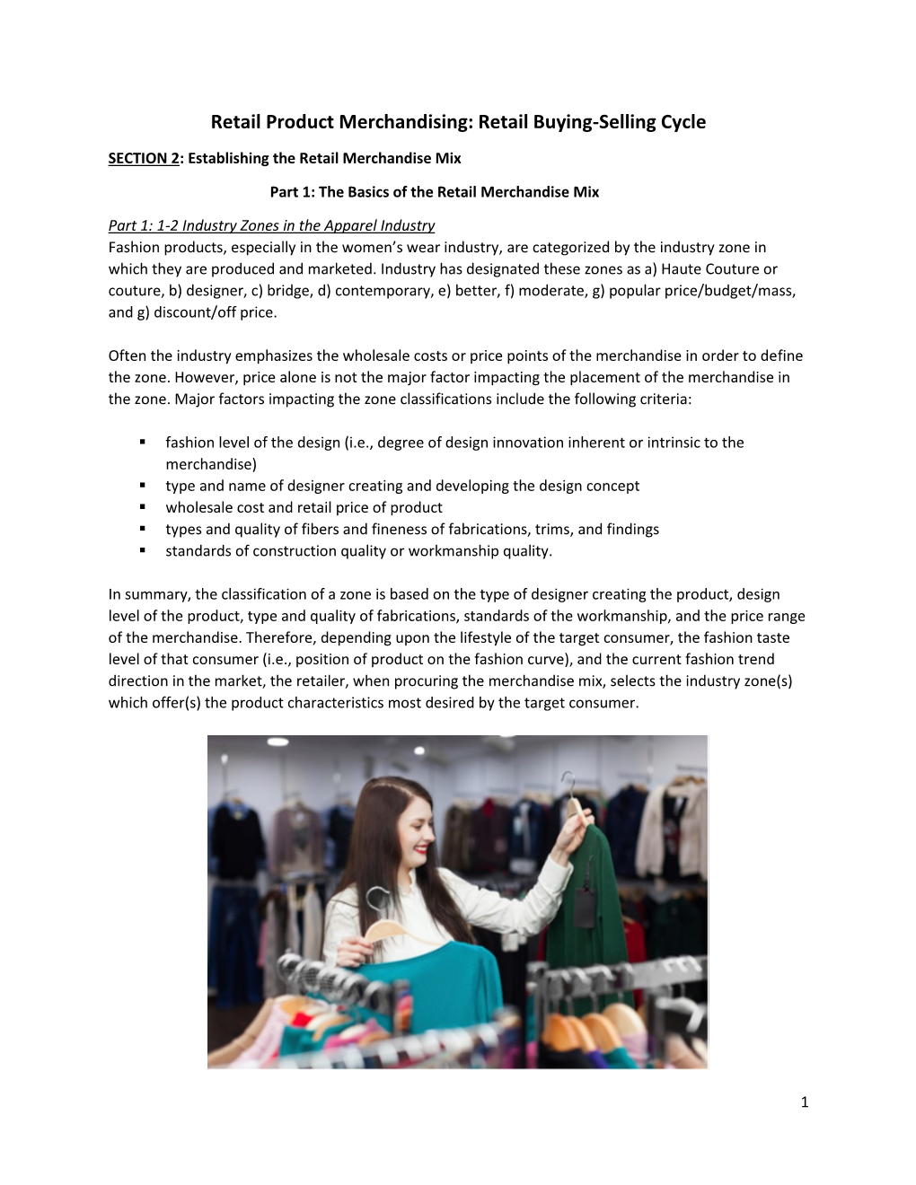 Retail Product Merchandising: Retail Buying-Selling Cycle