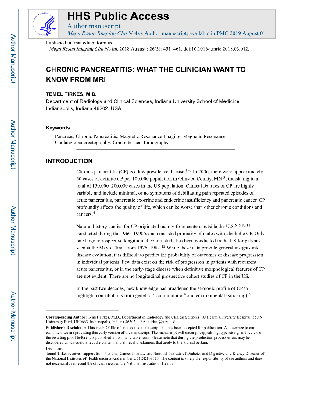 Chronic Pancreatitis: What the Clinician Want to Know from Mri