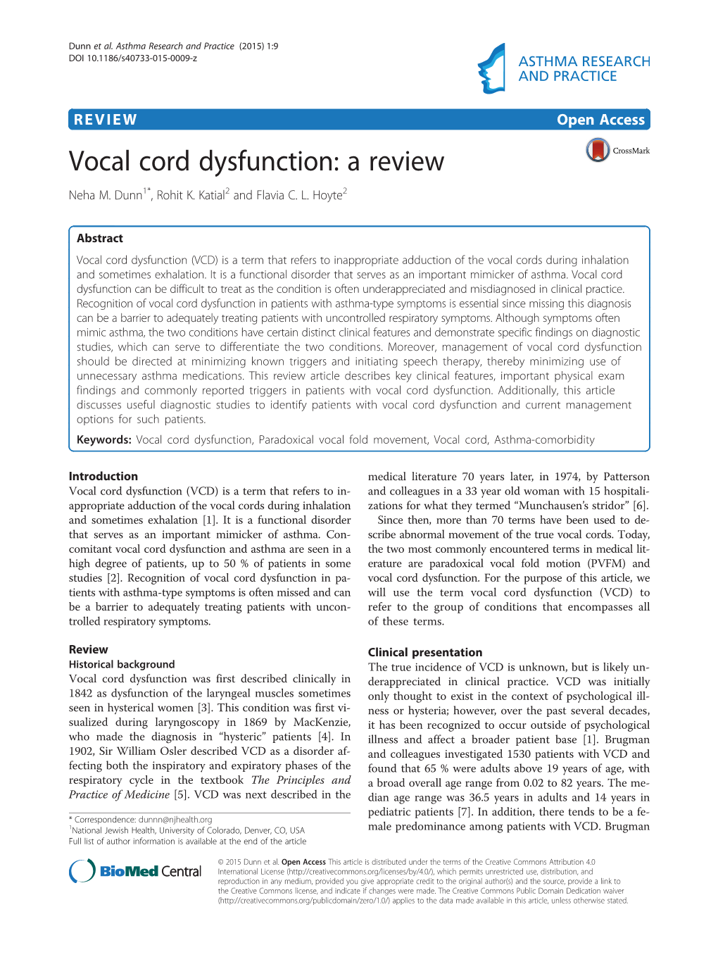 Vocal Cord Dysfunction: a Review Neha M