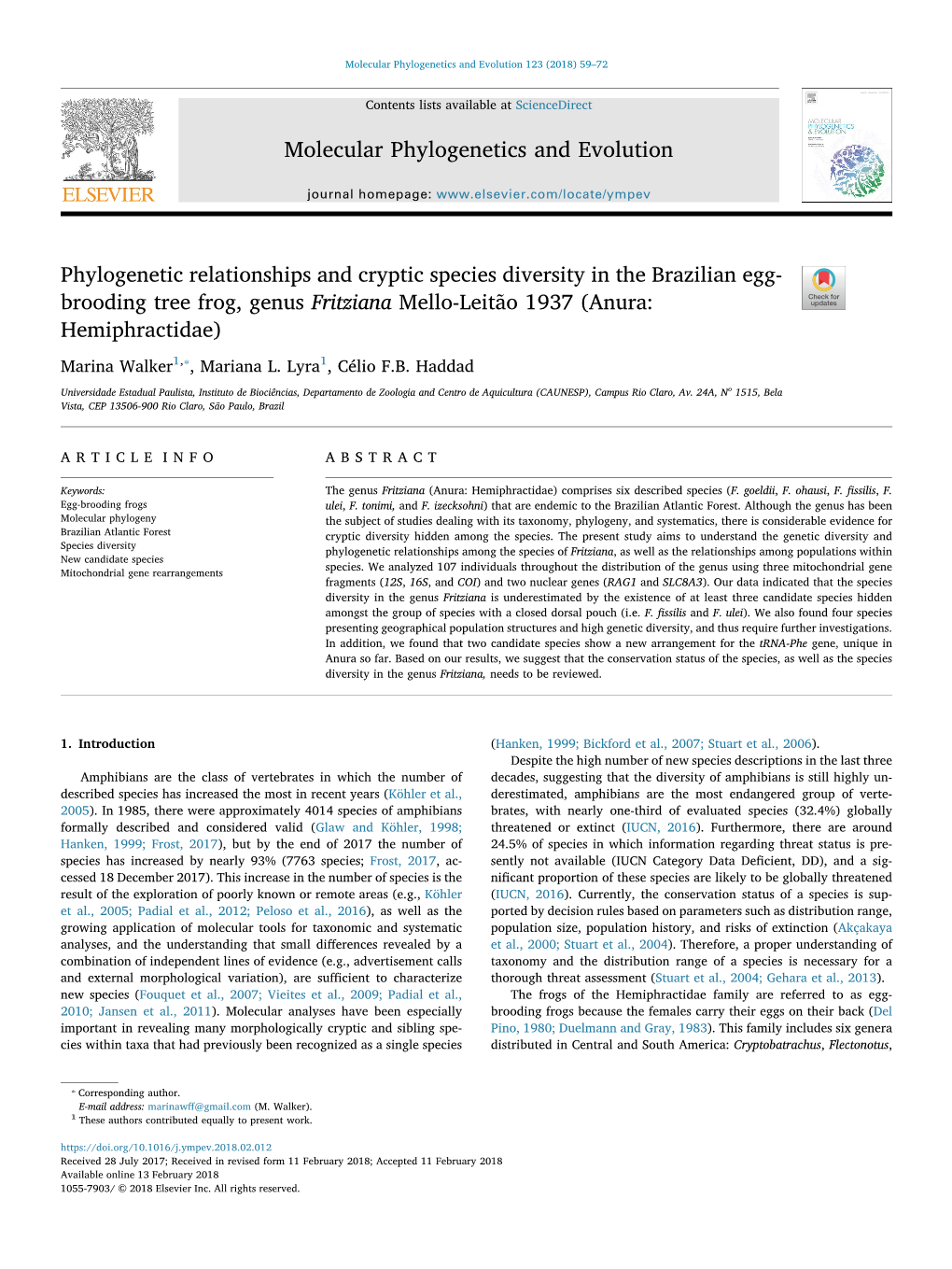 Molecular Phylogenetics and Evolution 123 (2018) 59–72