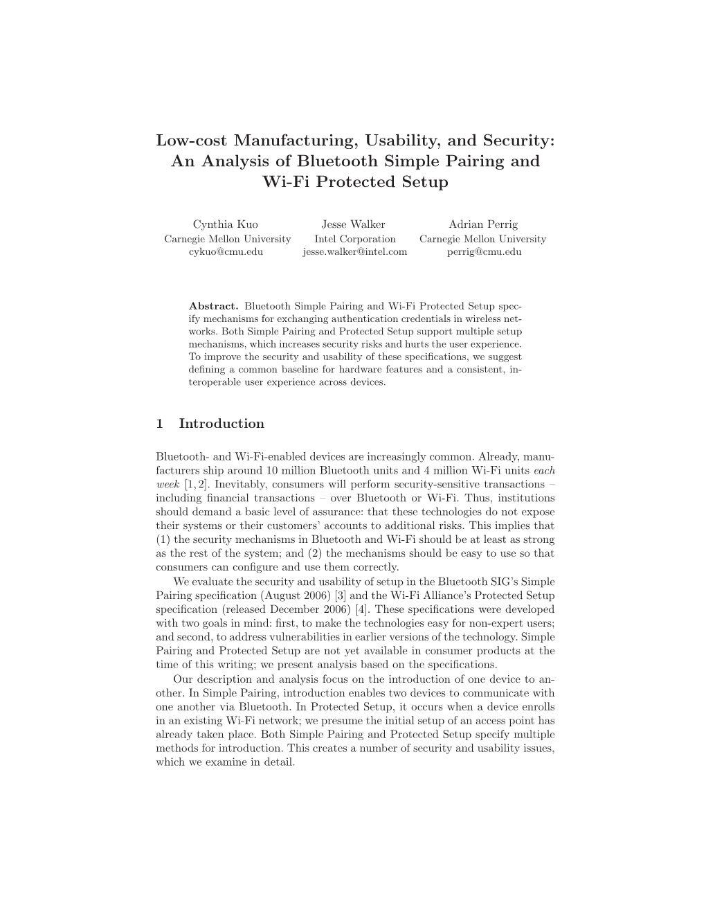 Low-Cost Manufacturing, Usability, and Security: an Analysis of Bluetooth Simple Pairing and Wi-Fi Protected Setup