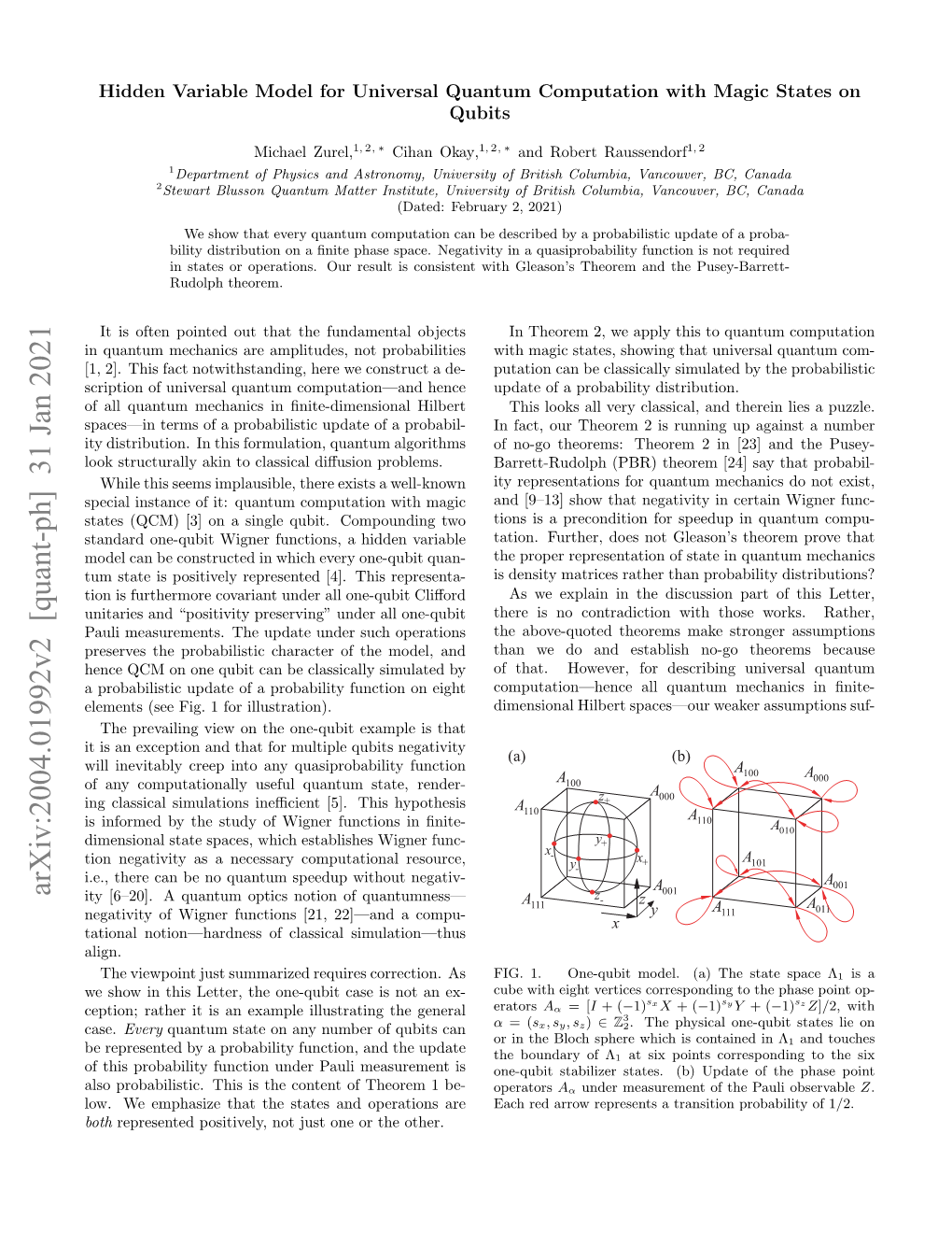 Arxiv:2004.01992V2 [Quant-Ph] 31 Jan 2021 Ity [6–20]