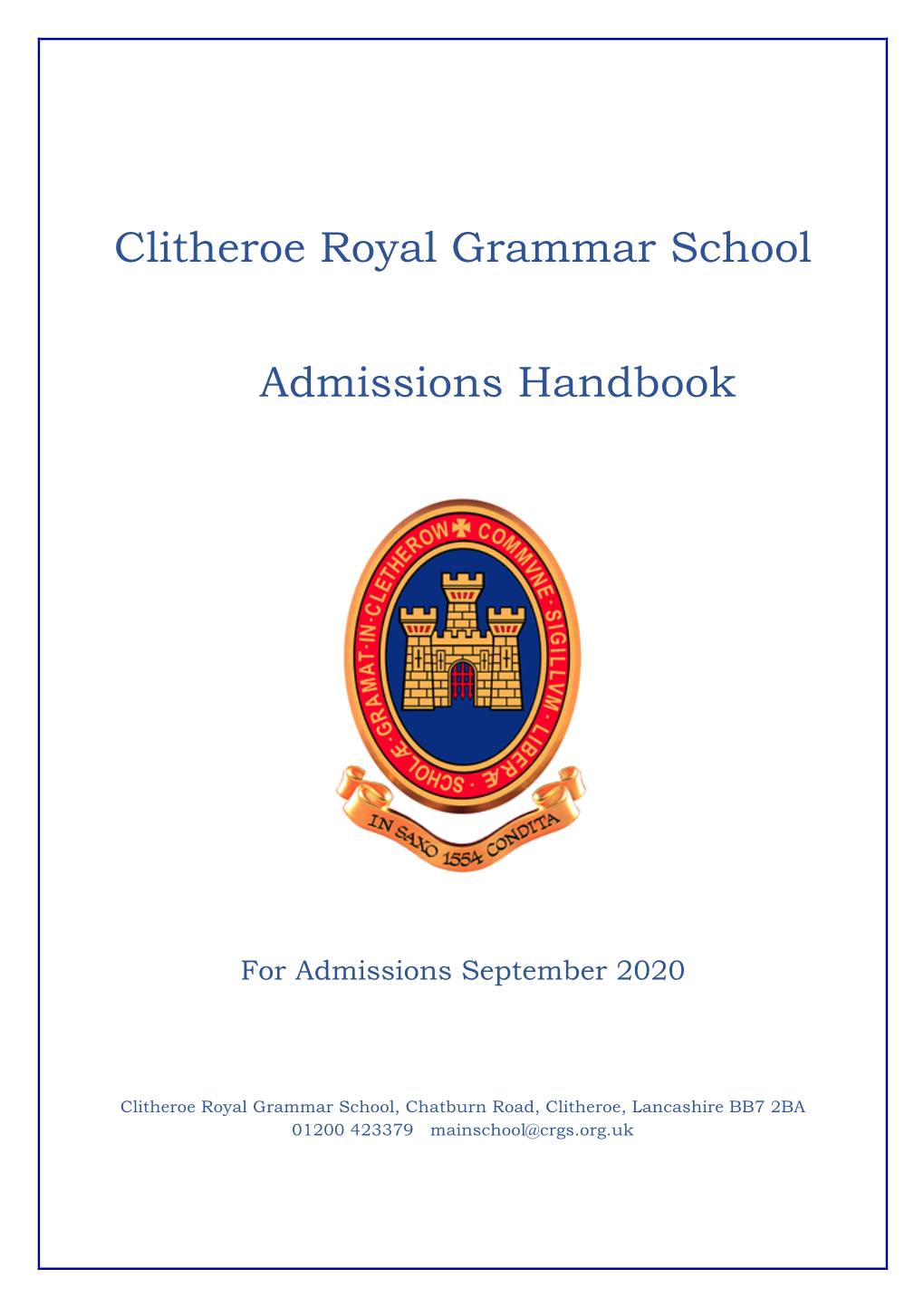 Clitheroe Royal Grammar School Admissions Handbook