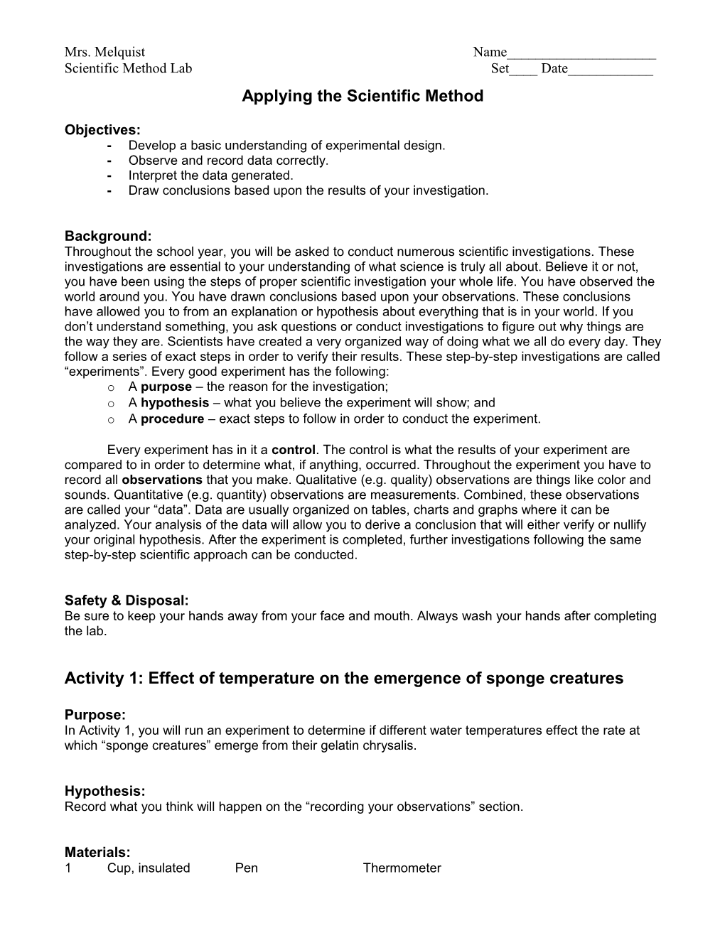 Applying the Scientific Method